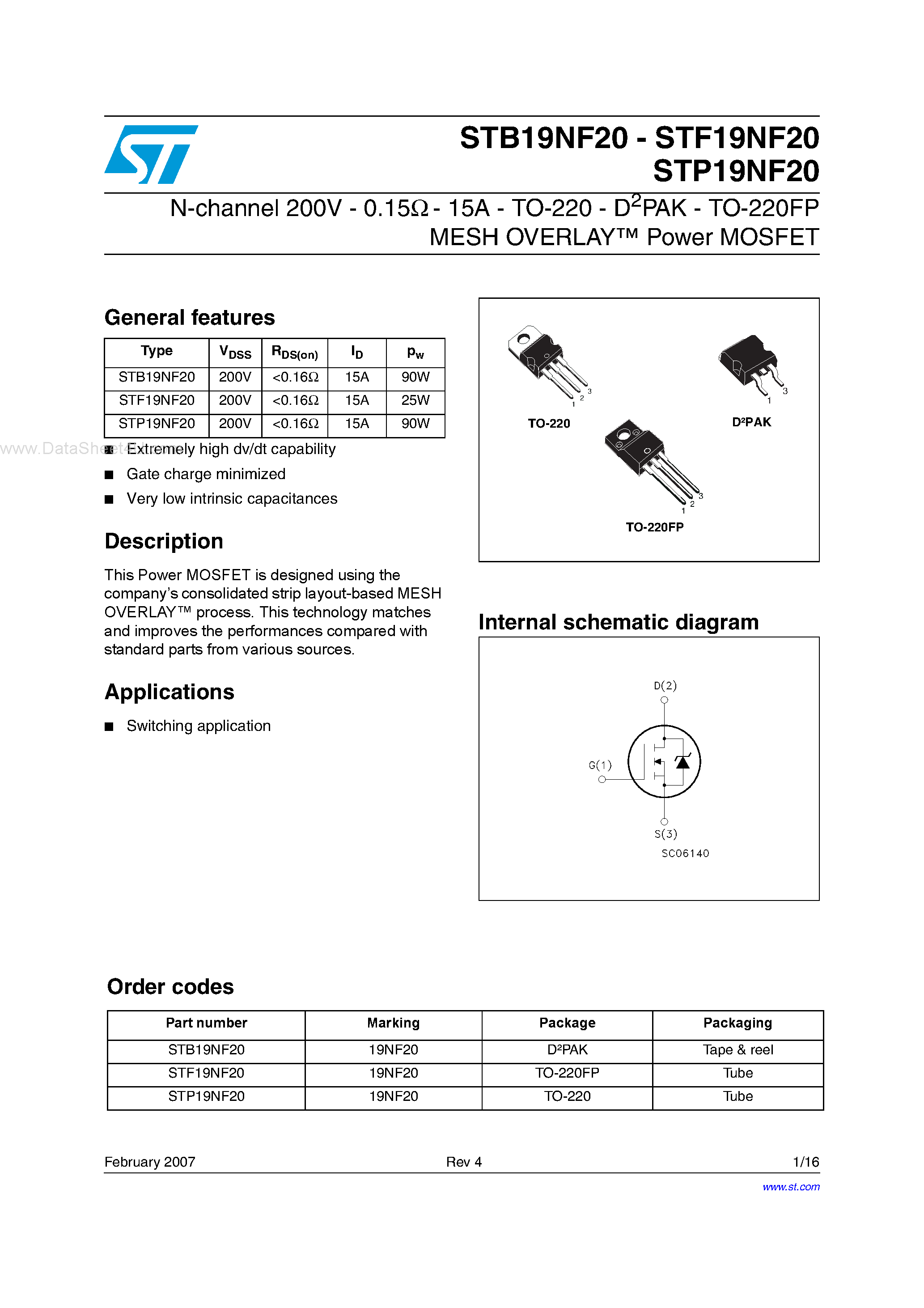 Datasheet STF19NF20 - N-channel Power MOSFET page 1
