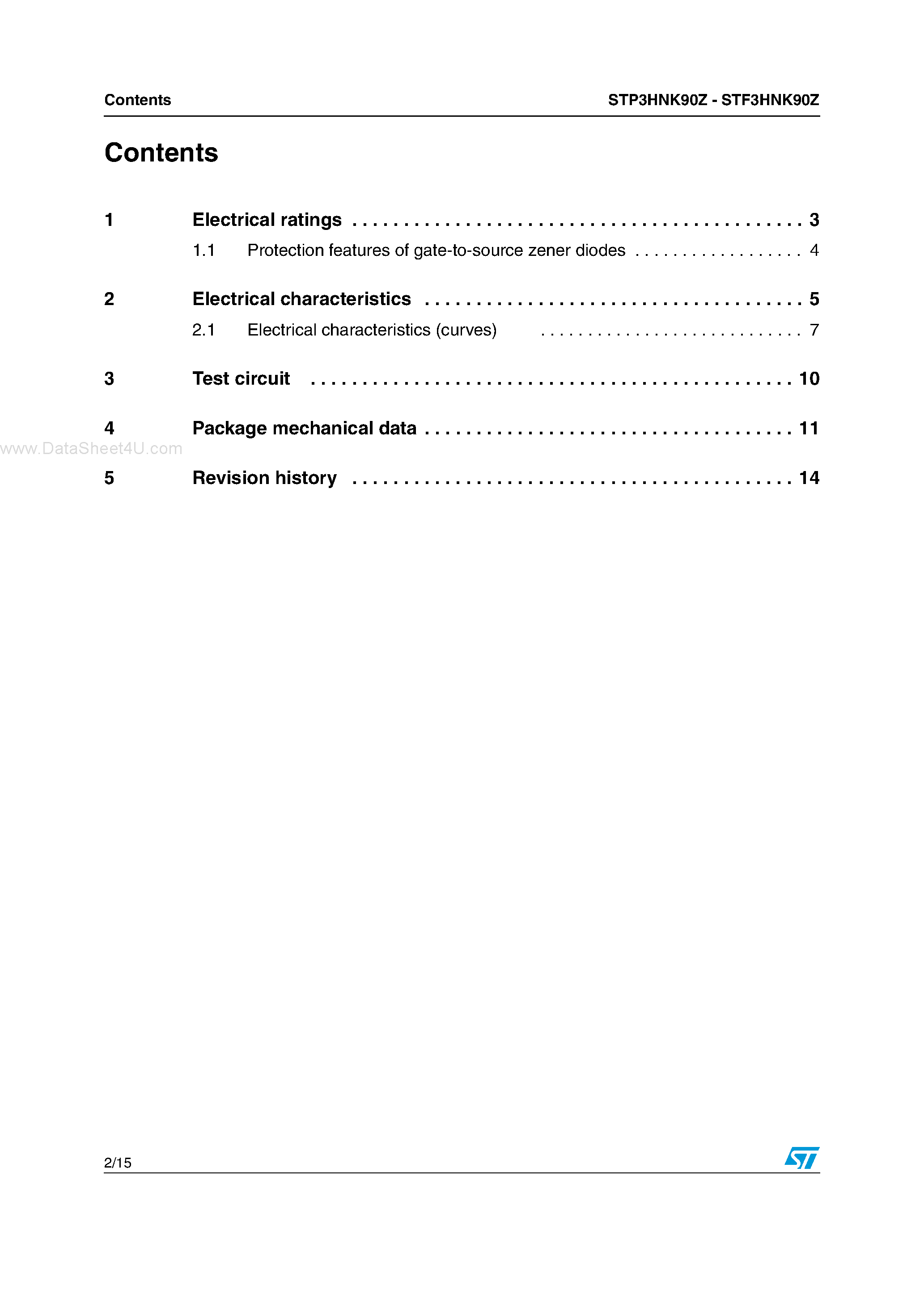 Datasheet STF3HNK90Z - N-channel Power MOSFET page 2