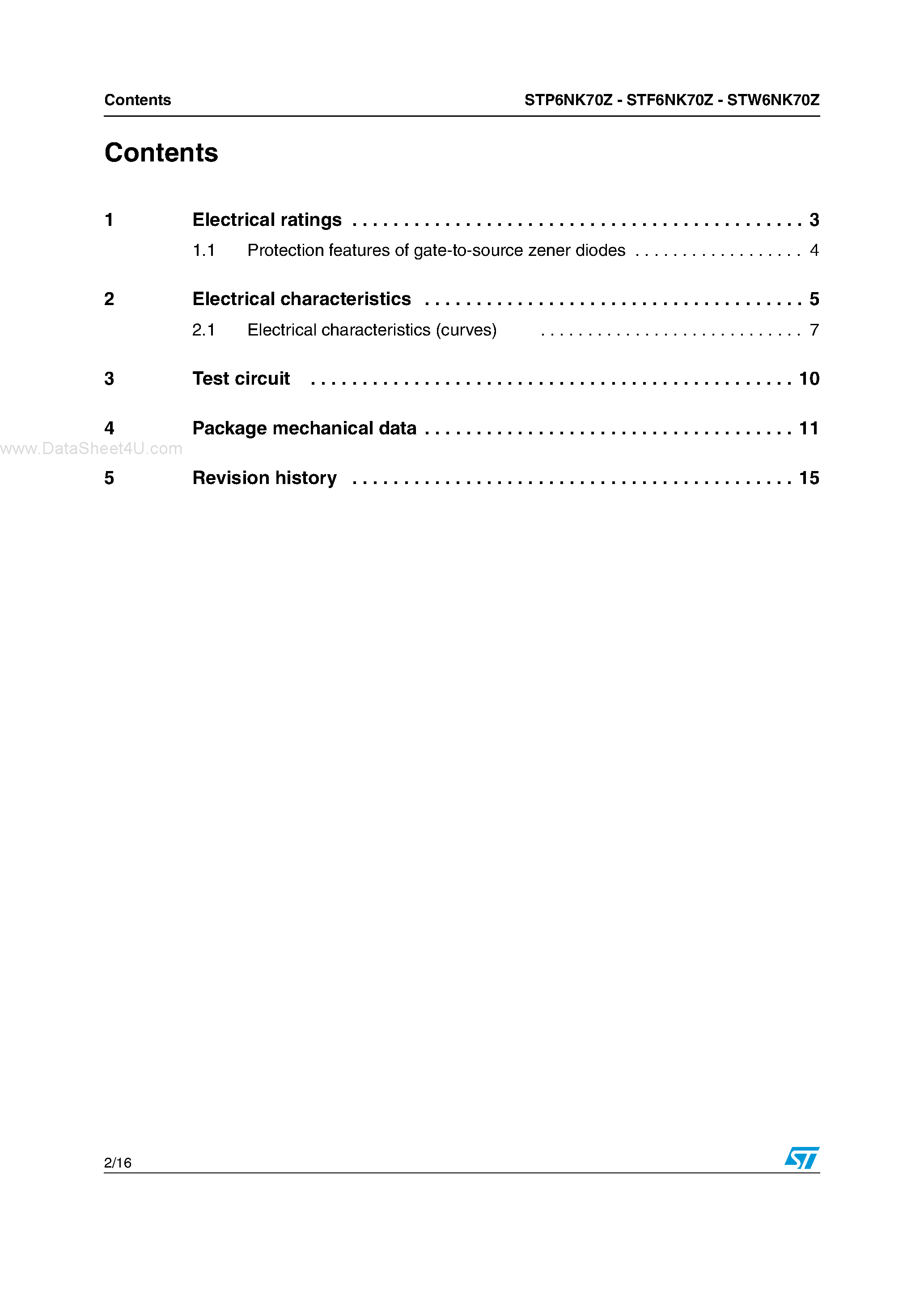Datasheet STF6NK70Z - N-channel Power MOSFET page 2