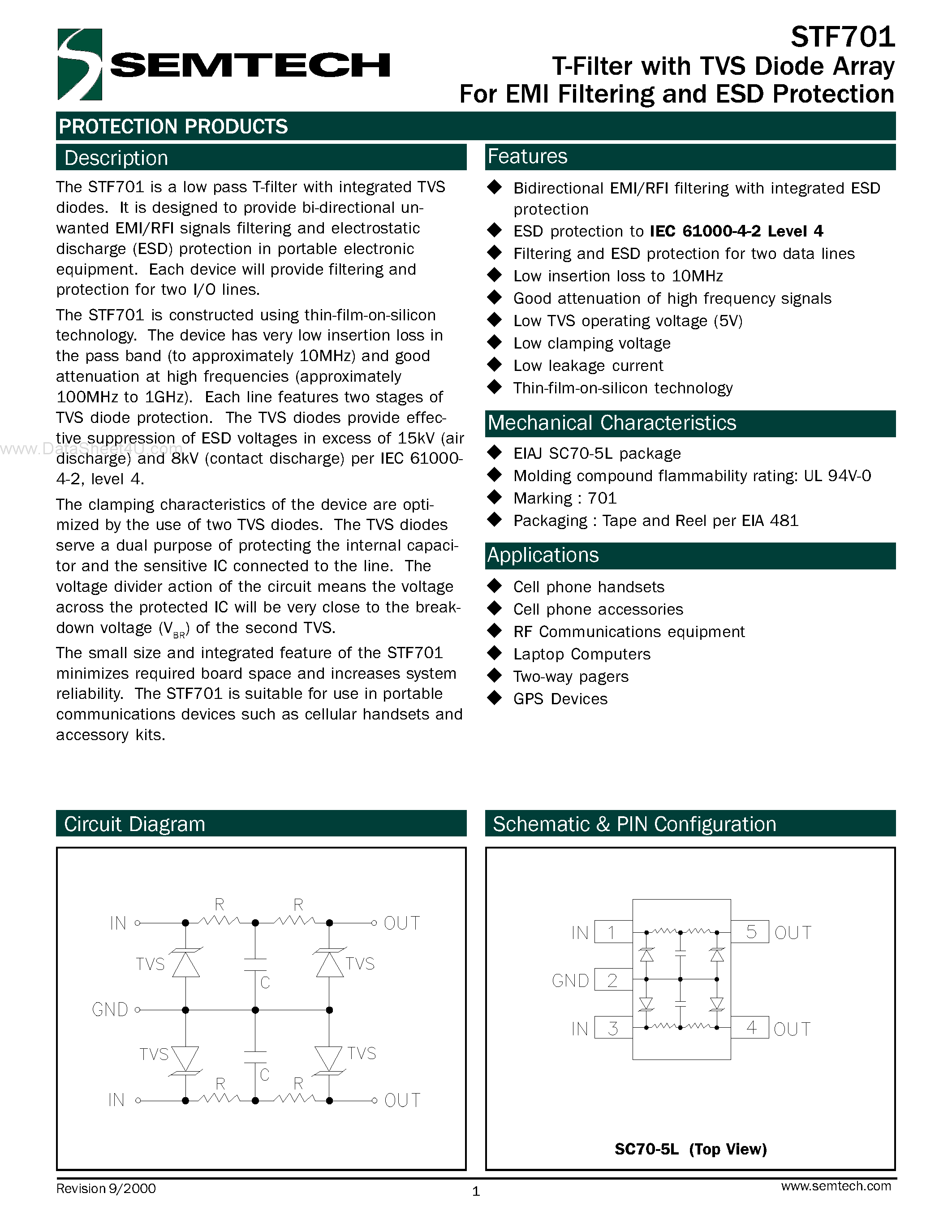 Datasheet STF701 - T-Filter page 1