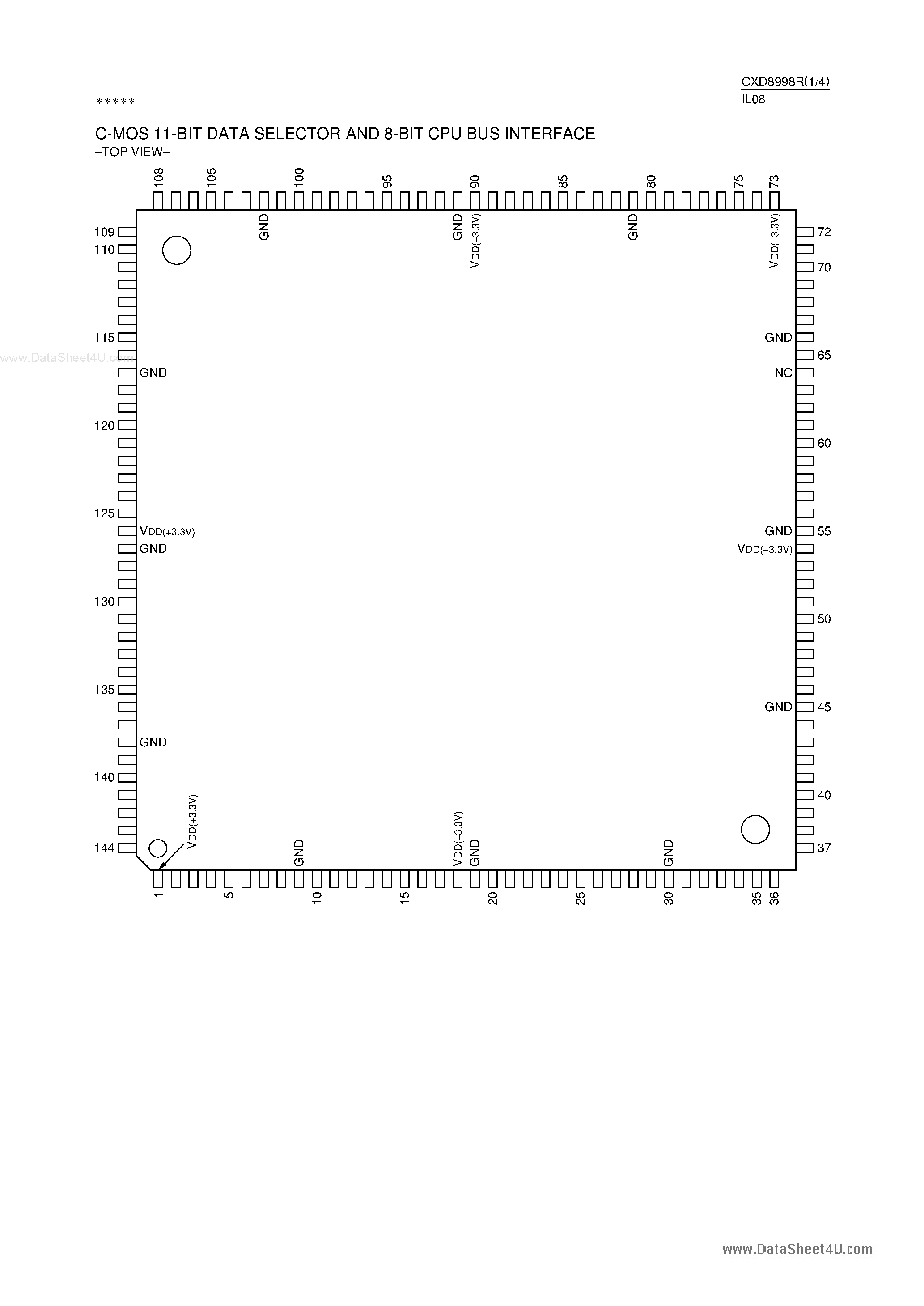 Даташит CXD8998R - CMOS 11-Bit Data Selector and 8-Bit CPU Bus Interface страница 1