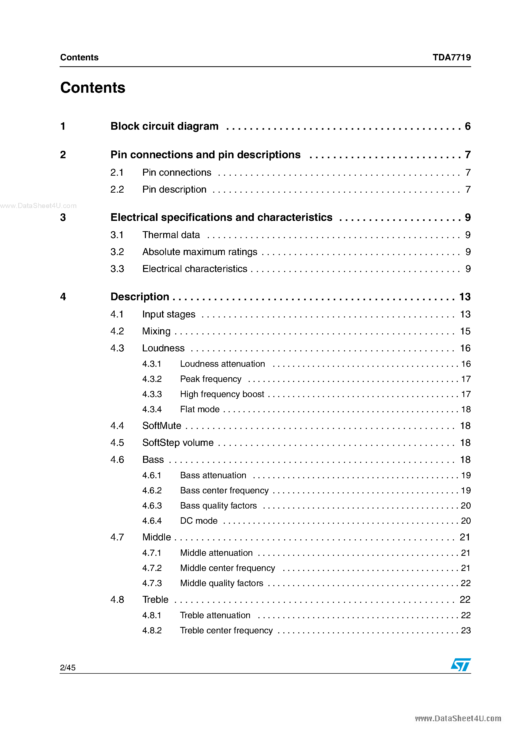 Даташит TDA7719 - 3 band car audio processor страница 2