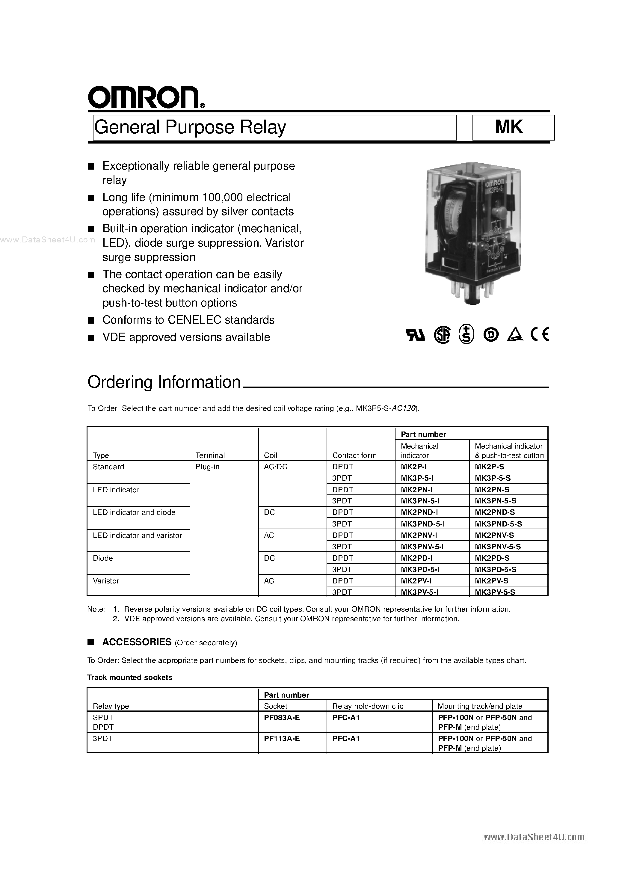 Datasheet MK2P page 1 Datasheet MK2P - GENERAL PURPOSE RELAY page 1
