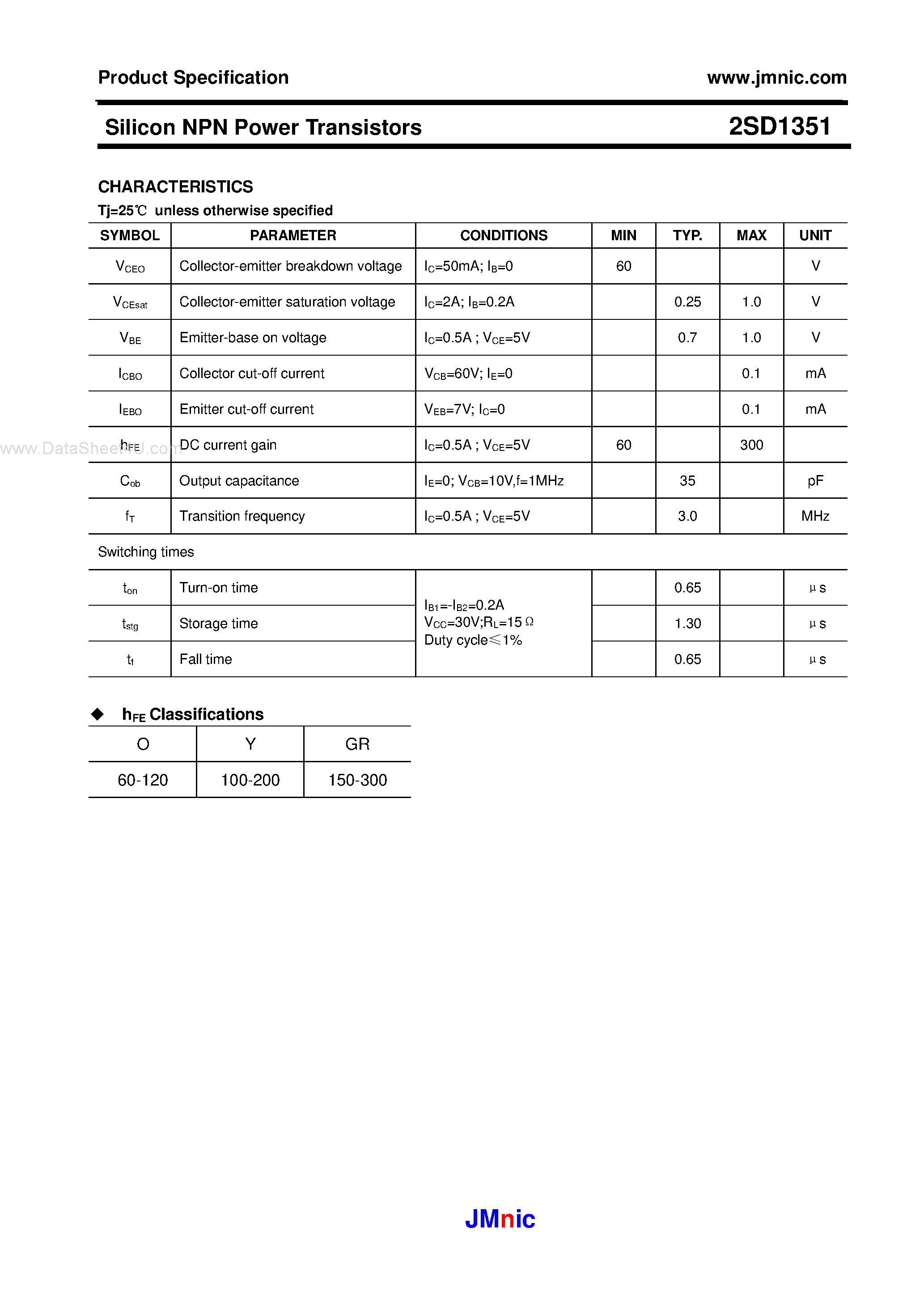Datasheet 2SD1351 page 2 Datasheet 2SD1351 - Silicon NPN Power Transistors page 2