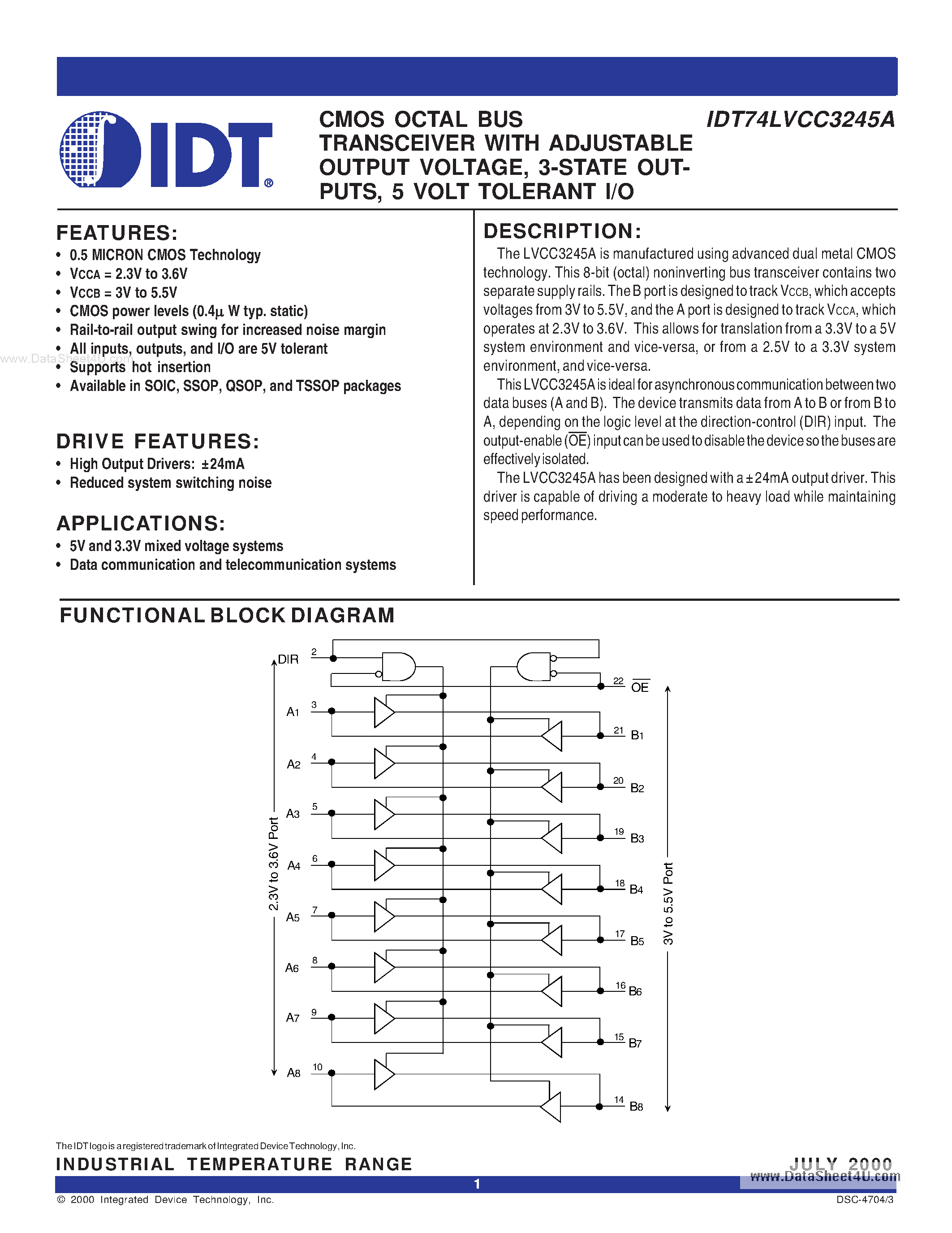 Datasheet 74LVCC3245A page 1 Datasheet 74LVCC3245A - Search -----> IDT74LVCC3245A page 1