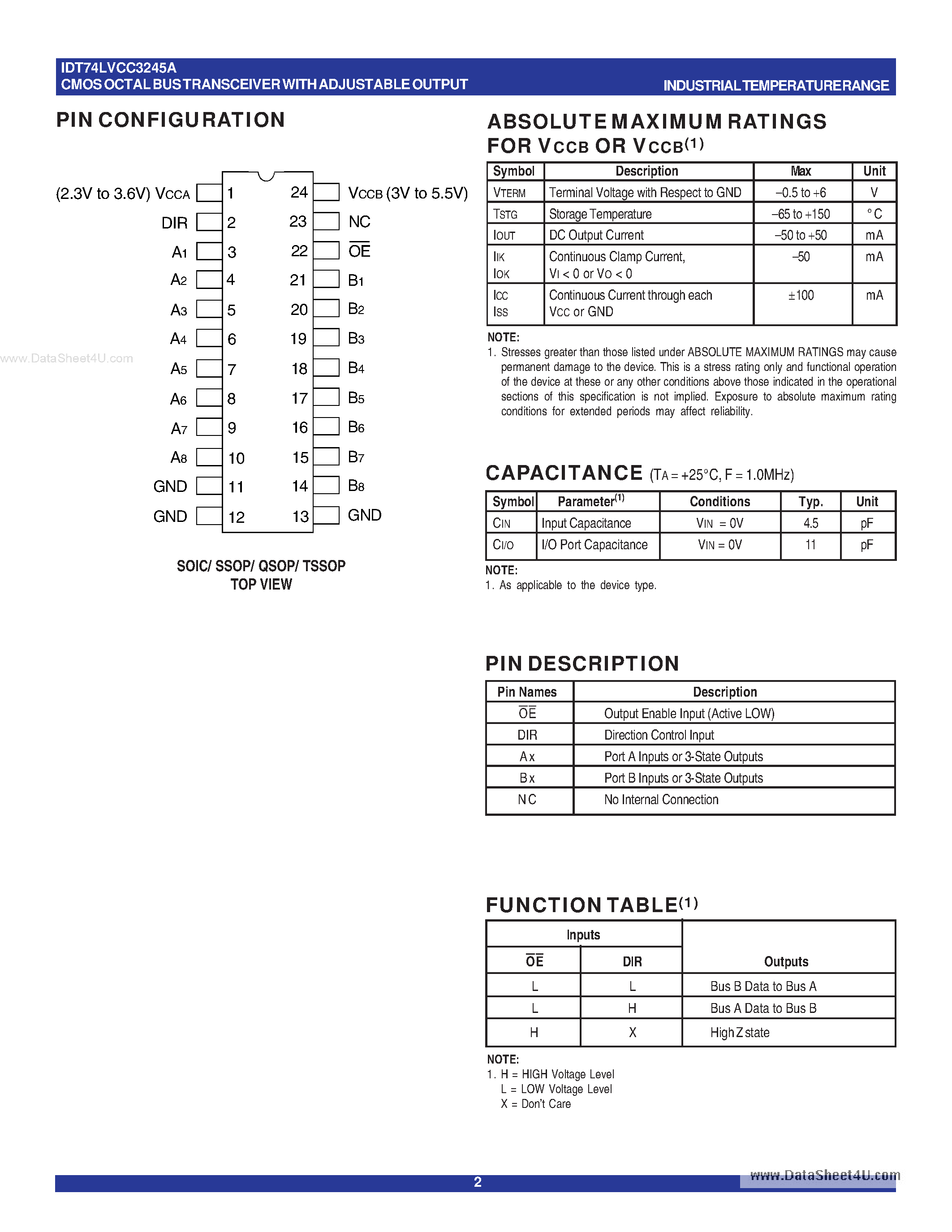 Datasheet 74LVCC3245A page 2 Datasheet 74LVCC3245A - Search -----> IDT74LVCC3245A page 2
