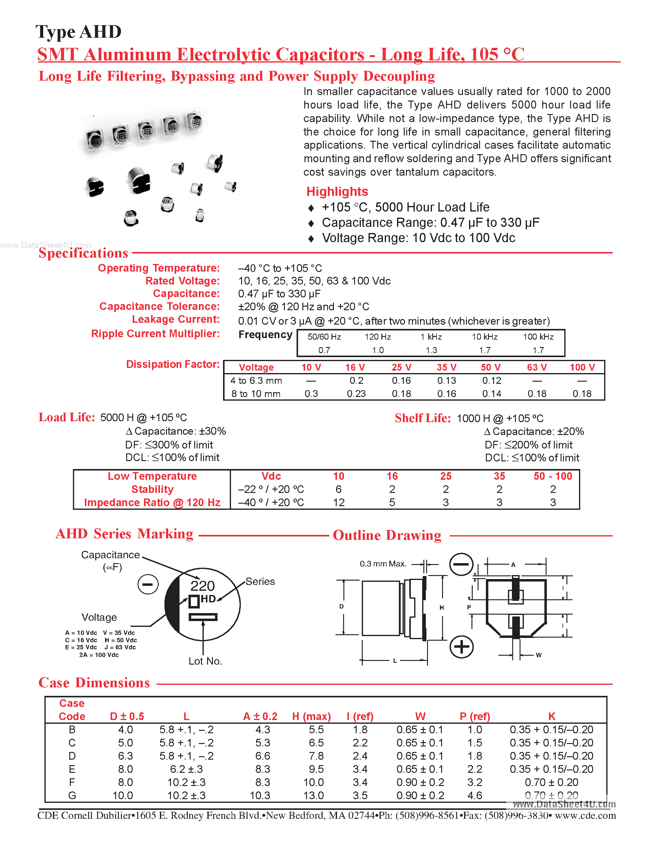 Datasheet AHD page 1 Datasheet AHD - SMT Aluminum Electrolytic Capacitors page 1