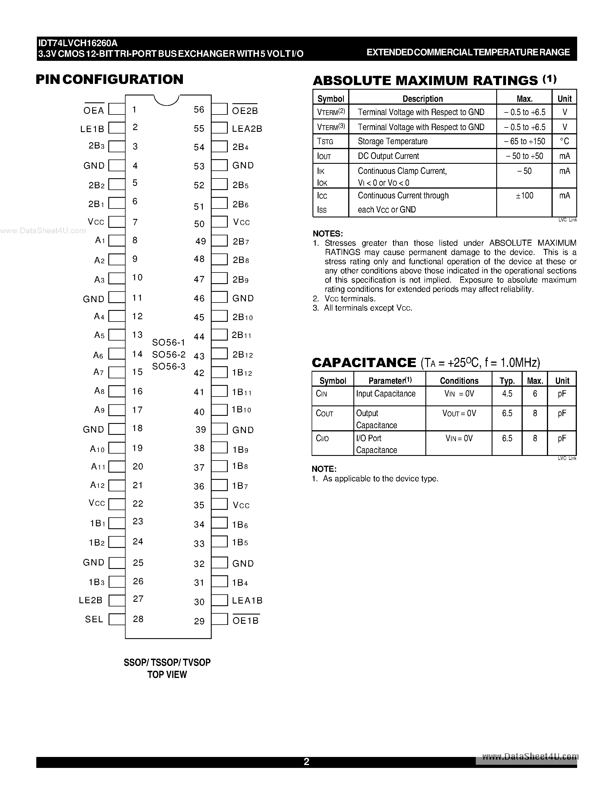 Datasheet IDT74LVCH16260A - 3.3V CMOS 12-BIT TRI-PORT BUS EXCHANGER page 2