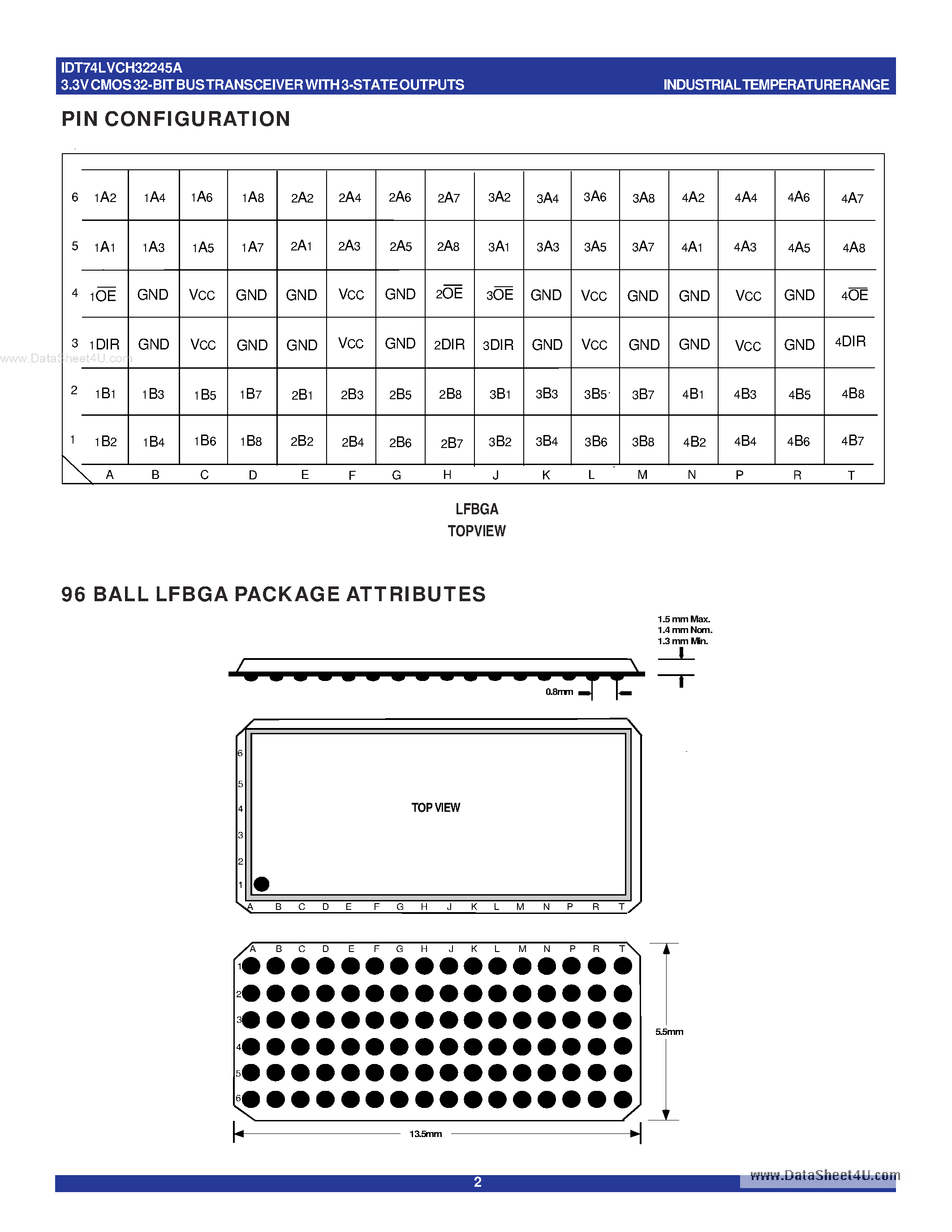 Datasheet IDT74LVCH32245A - 3.3V CMOS 32-BIT BUS TRANSCEIVER page 2