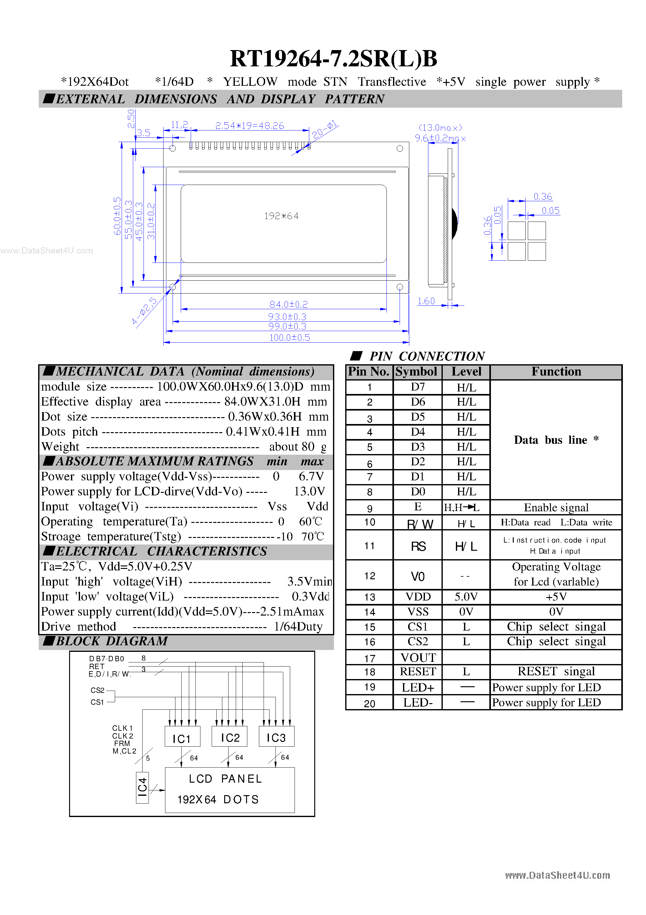Datasheet RT19264-7.2SRB - LCD Module page 1
