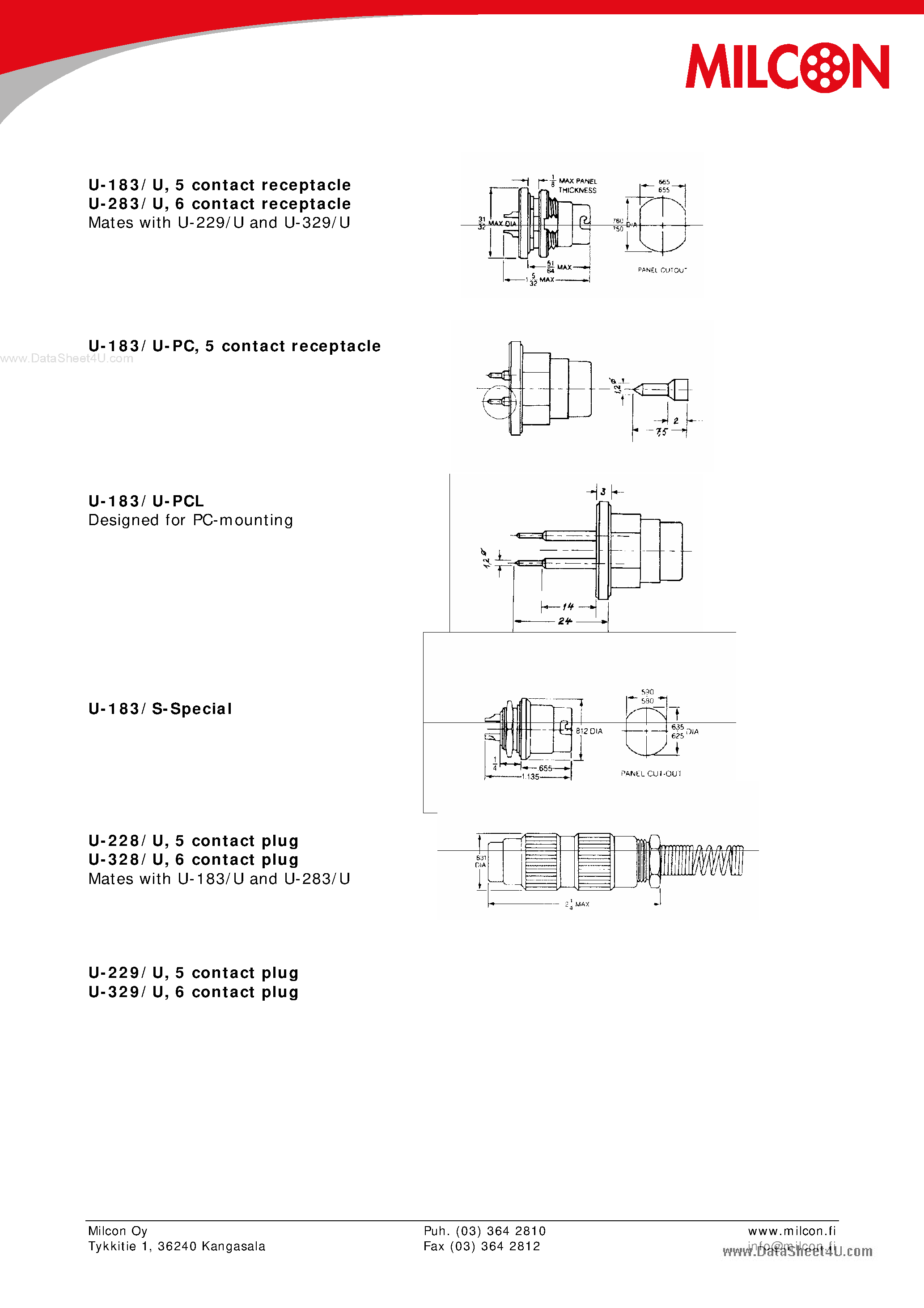 Даташит на микросхему U-228/U страница 1 Даташит U-228/U - Contact Receptacle страница 1