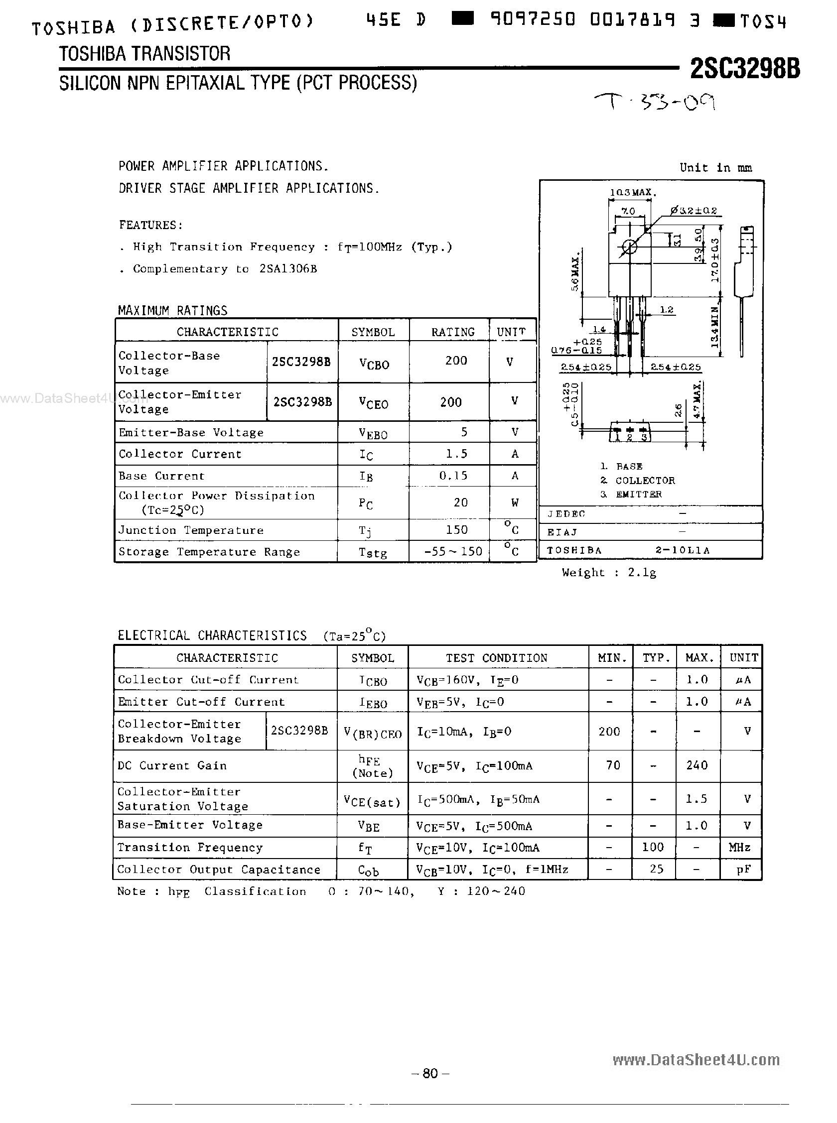 Datasheet C3298B - Search -----> 2SC3298B page 1