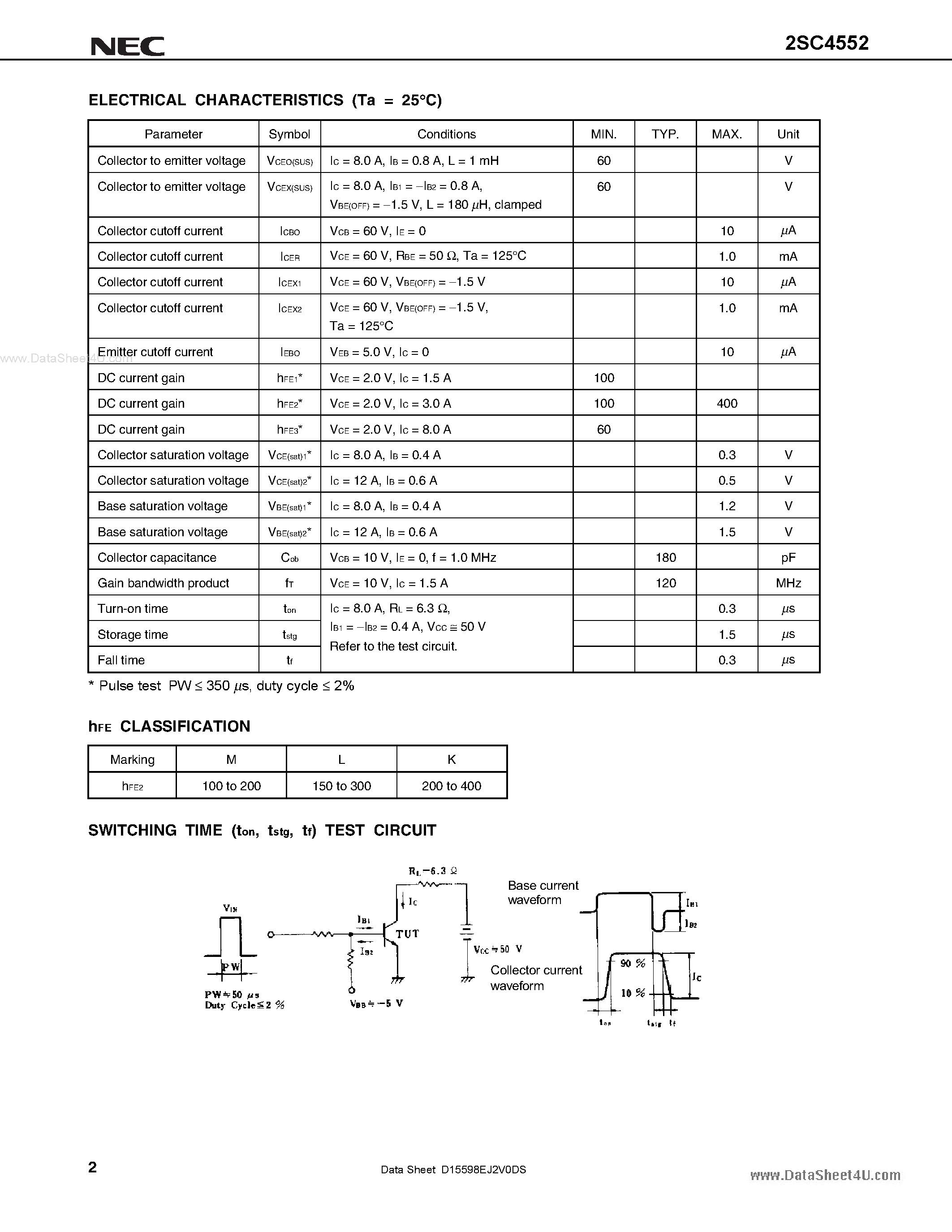 Datasheet 2SC4552 page 2 Datasheet 2SC4552 - NPN SILICON EPITAXIAL TRANSISTOR page 2