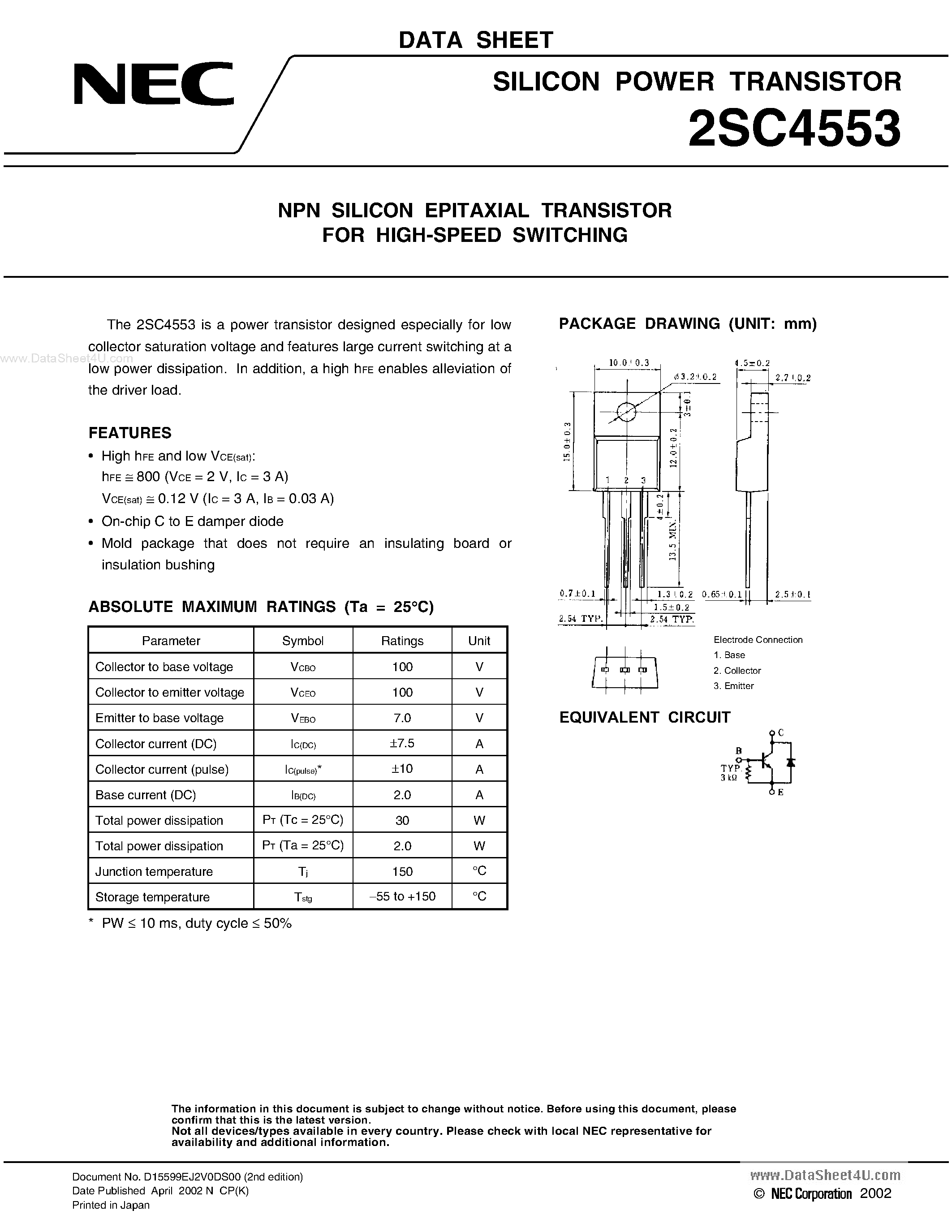 Datasheet 2SC4553 - NPN SILICON EPITAXIAL TRANSISTOR page 1
