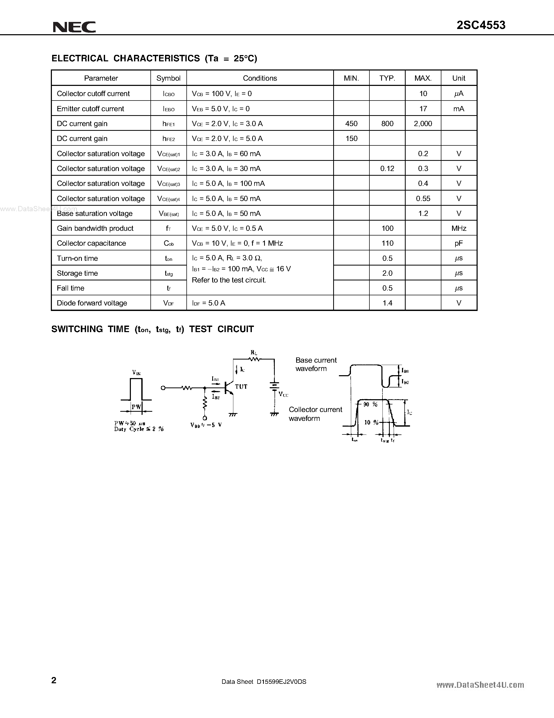Datasheet 2SC4553 - NPN SILICON EPITAXIAL TRANSISTOR page 2