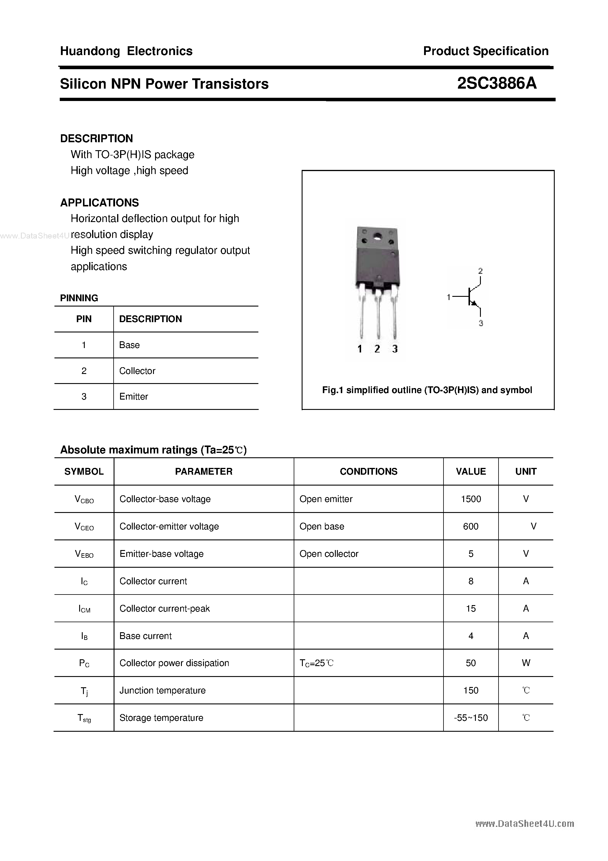 Datasheet 2SC3886A - Silicon NPN Power Transistors page 1