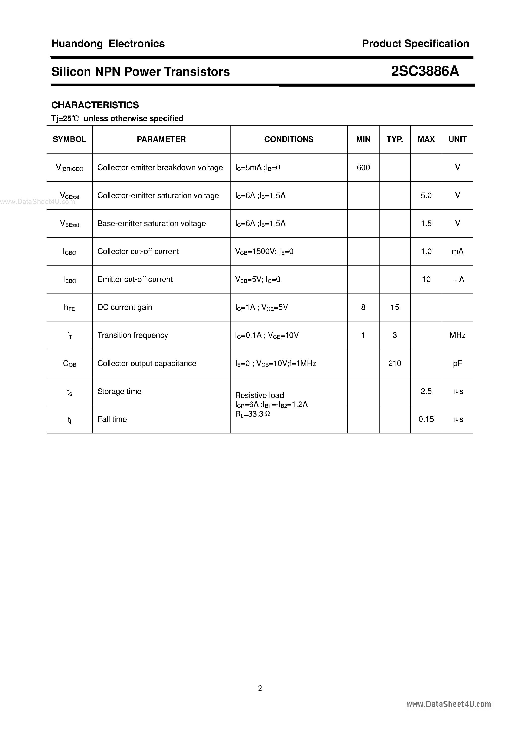 Datasheet 2SC3886A - Silicon NPN Power Transistors page 2