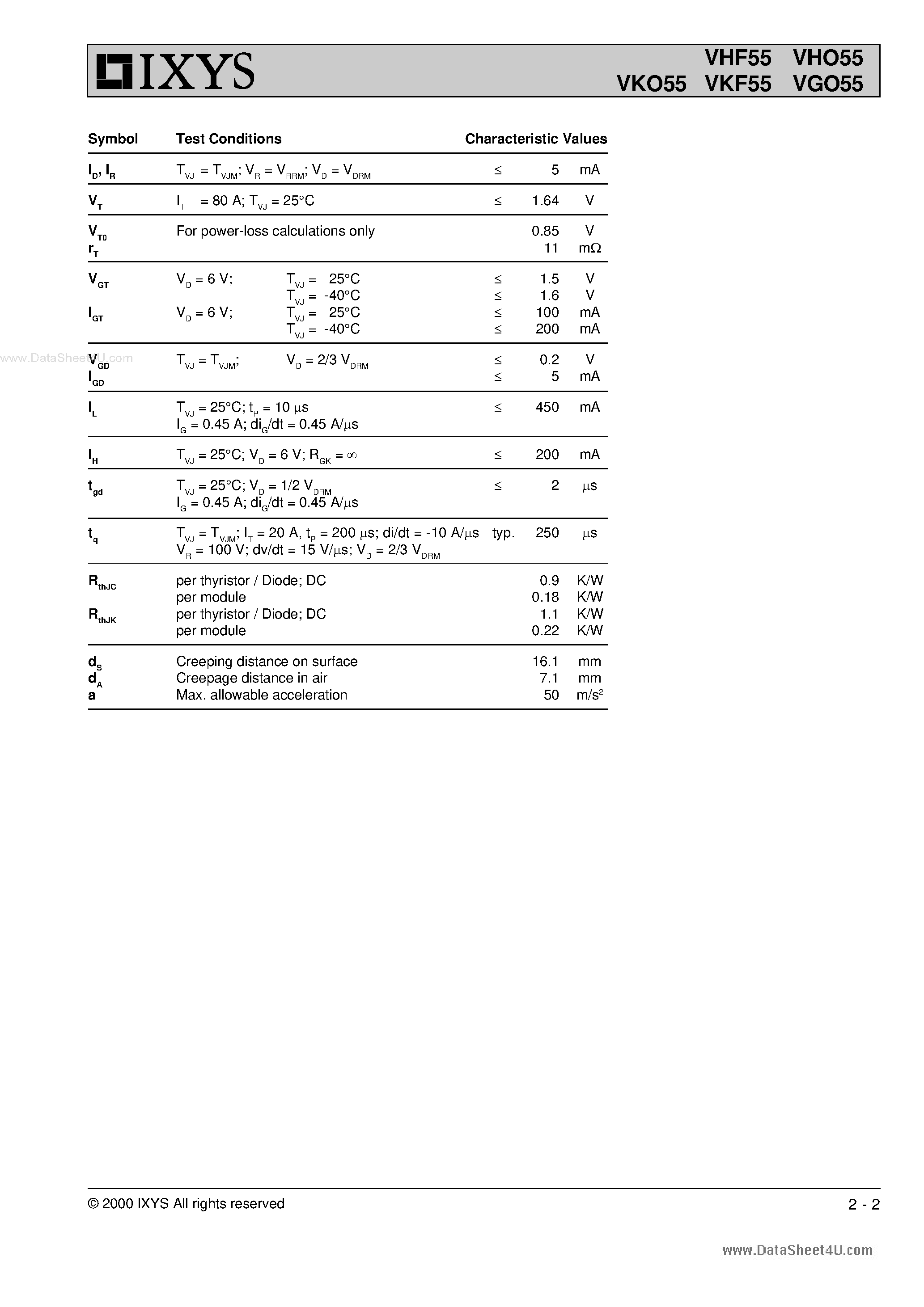 Datasheet VKF55 - Single Phase Rectifier Bridge page 2
