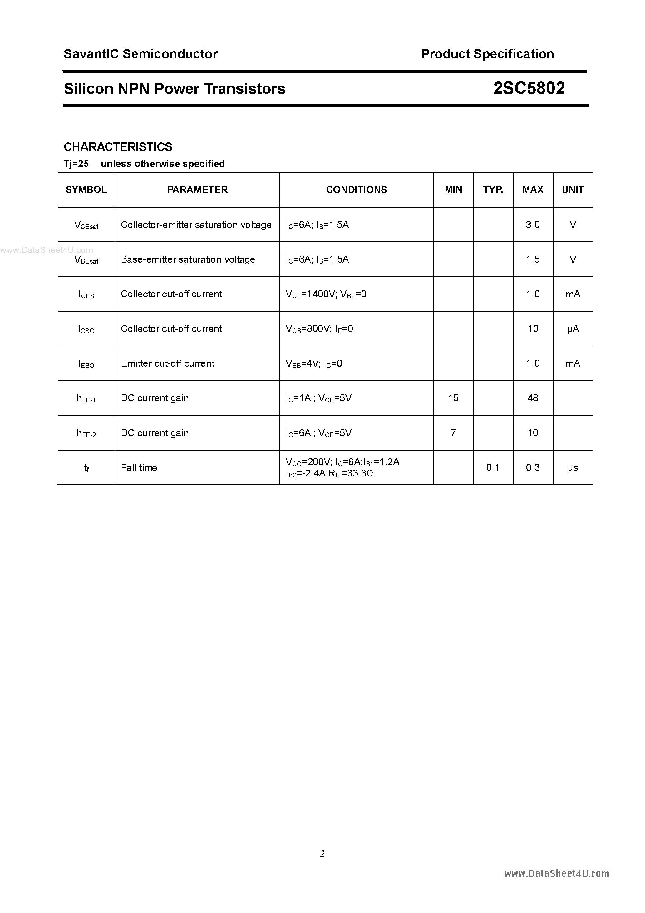 Даташит 2SC5802 - Silicon NPN Power Transistors страница 2