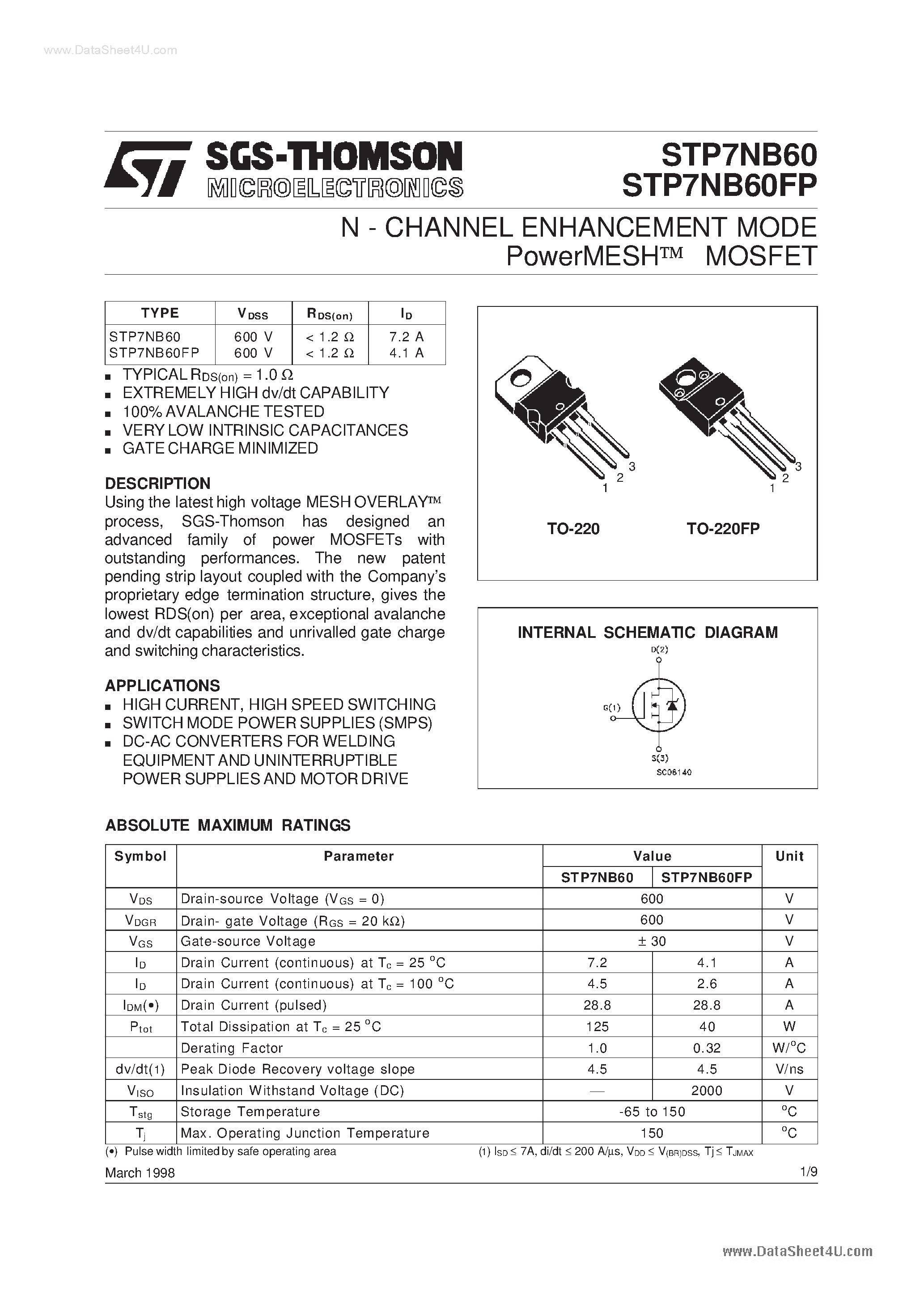 Datasheet P7NB60 - Search -----> STP7NB60FP page 1