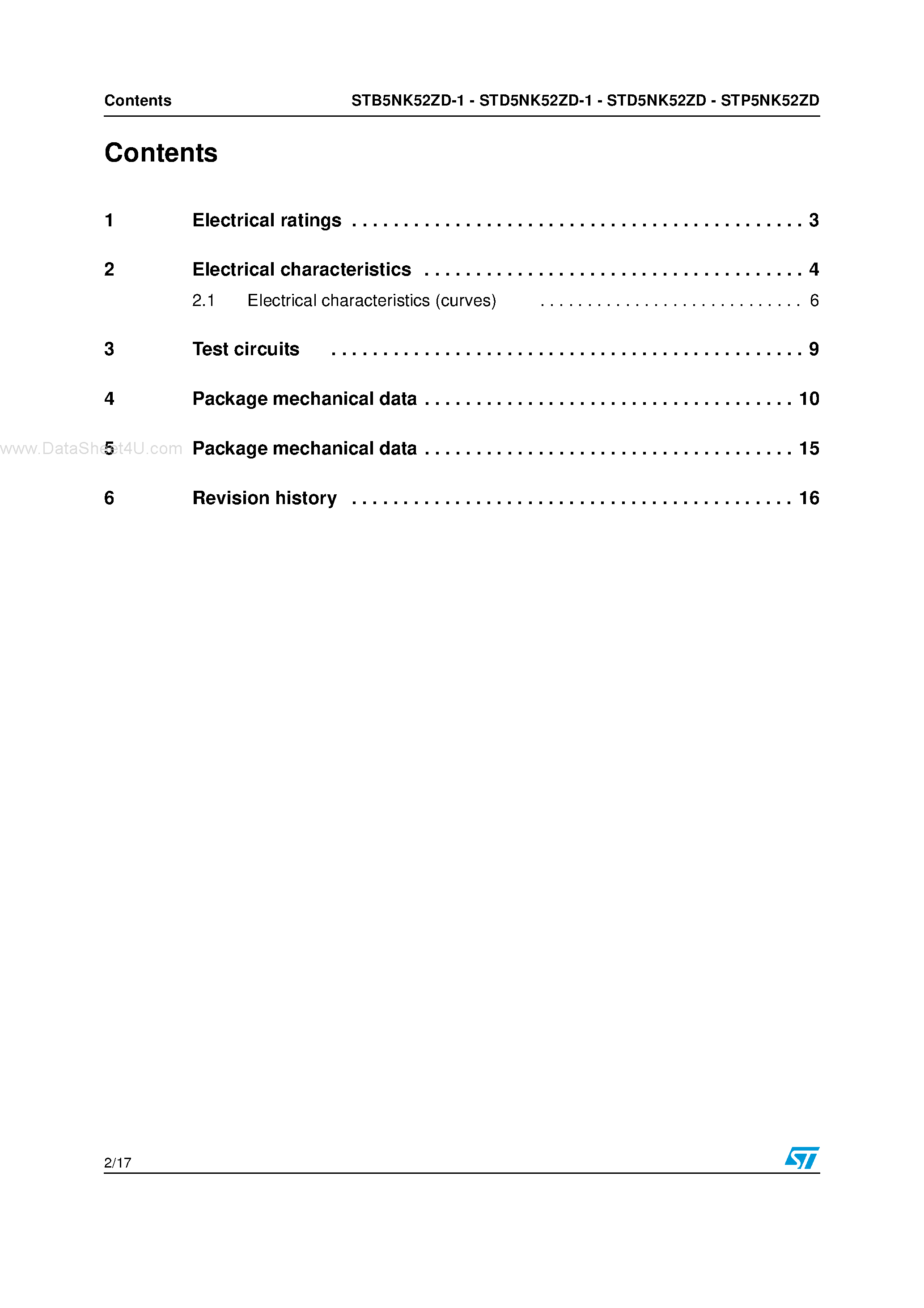 Datasheet STP5NK52ZD - N-channel Power MOSFET page 2