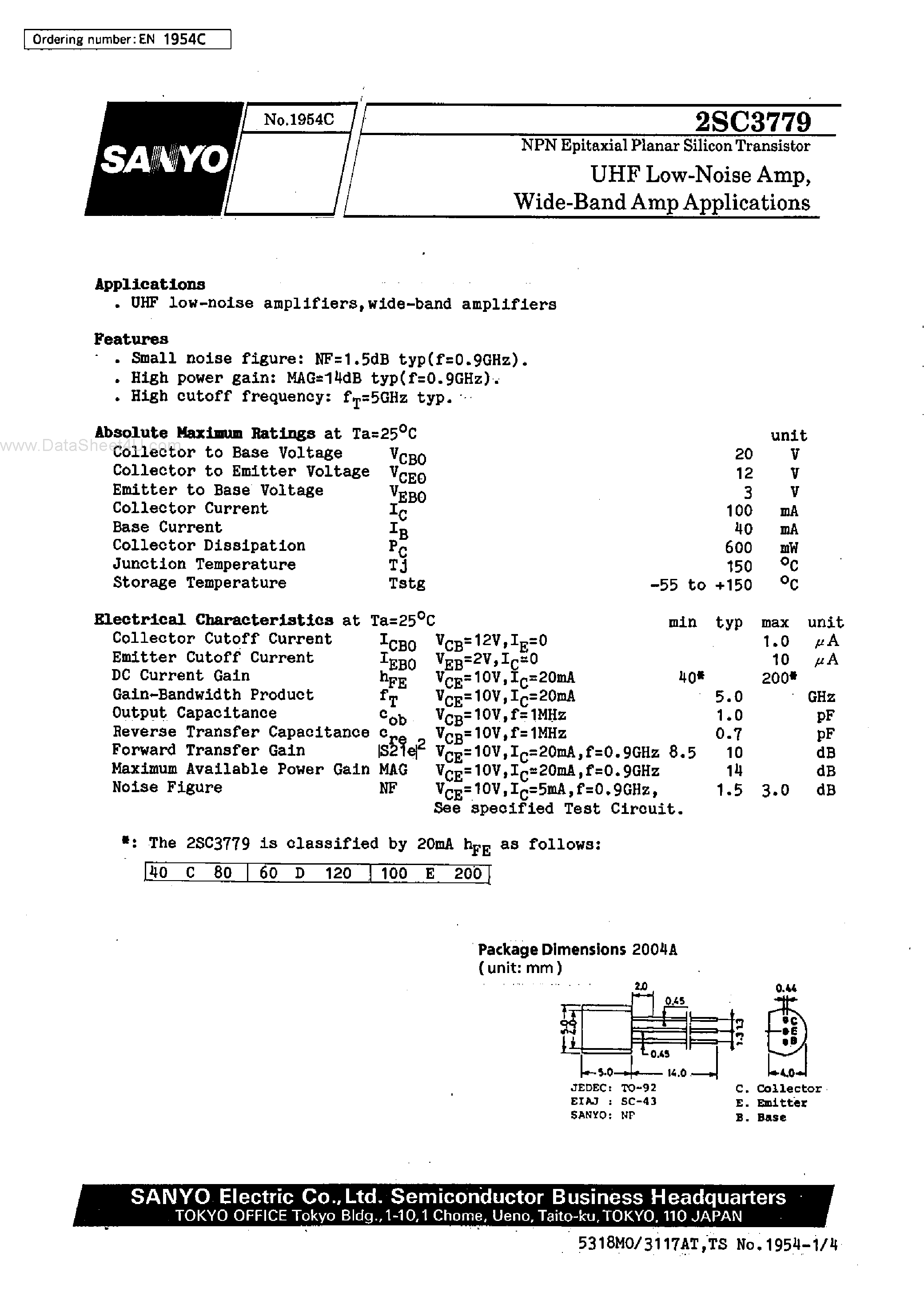 Datasheet C3779 - Search -----> 2SC3779 page 1