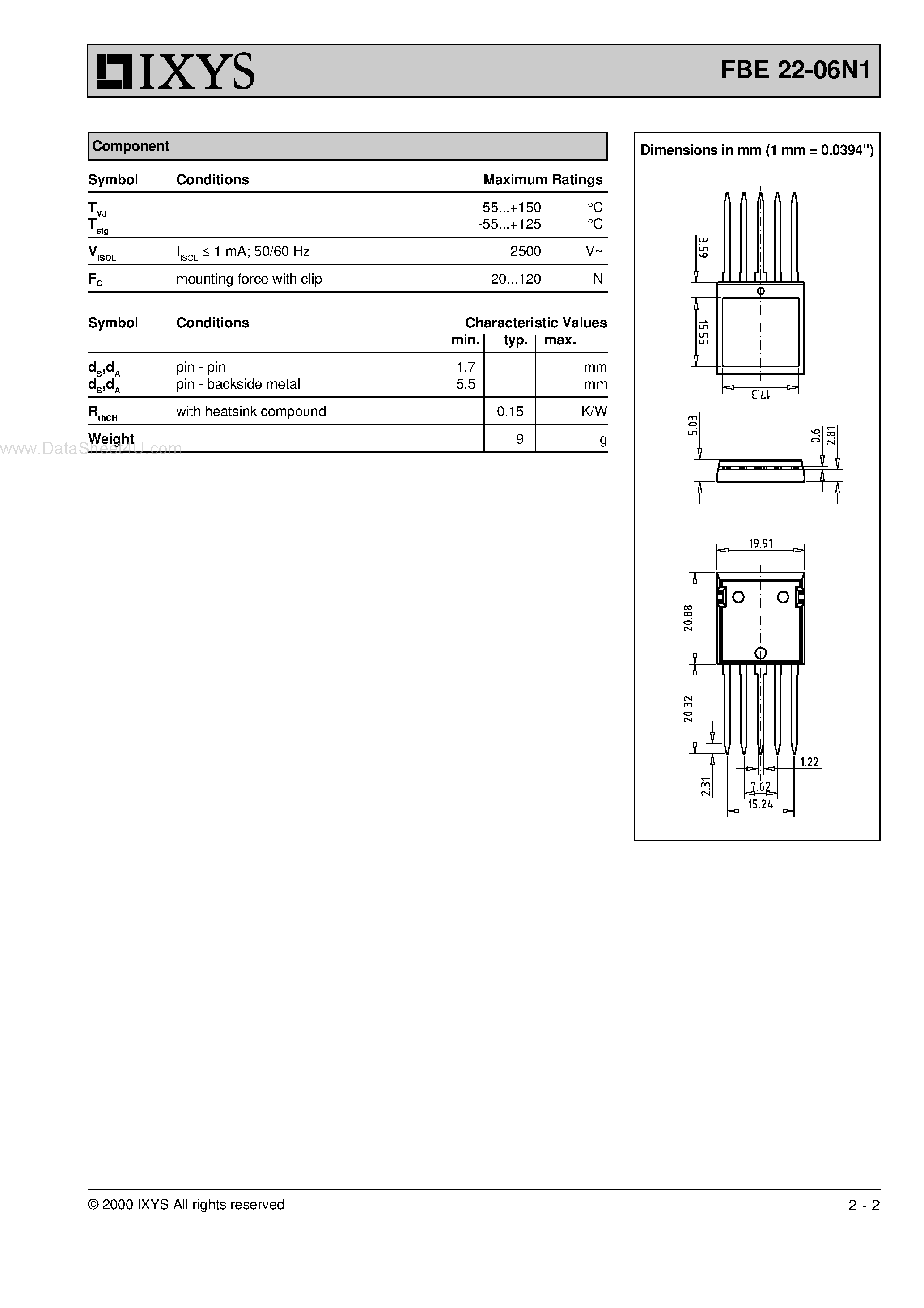 Datasheet FBE22-06N1 - Fast Single Phase Rectifier Bridge page 2