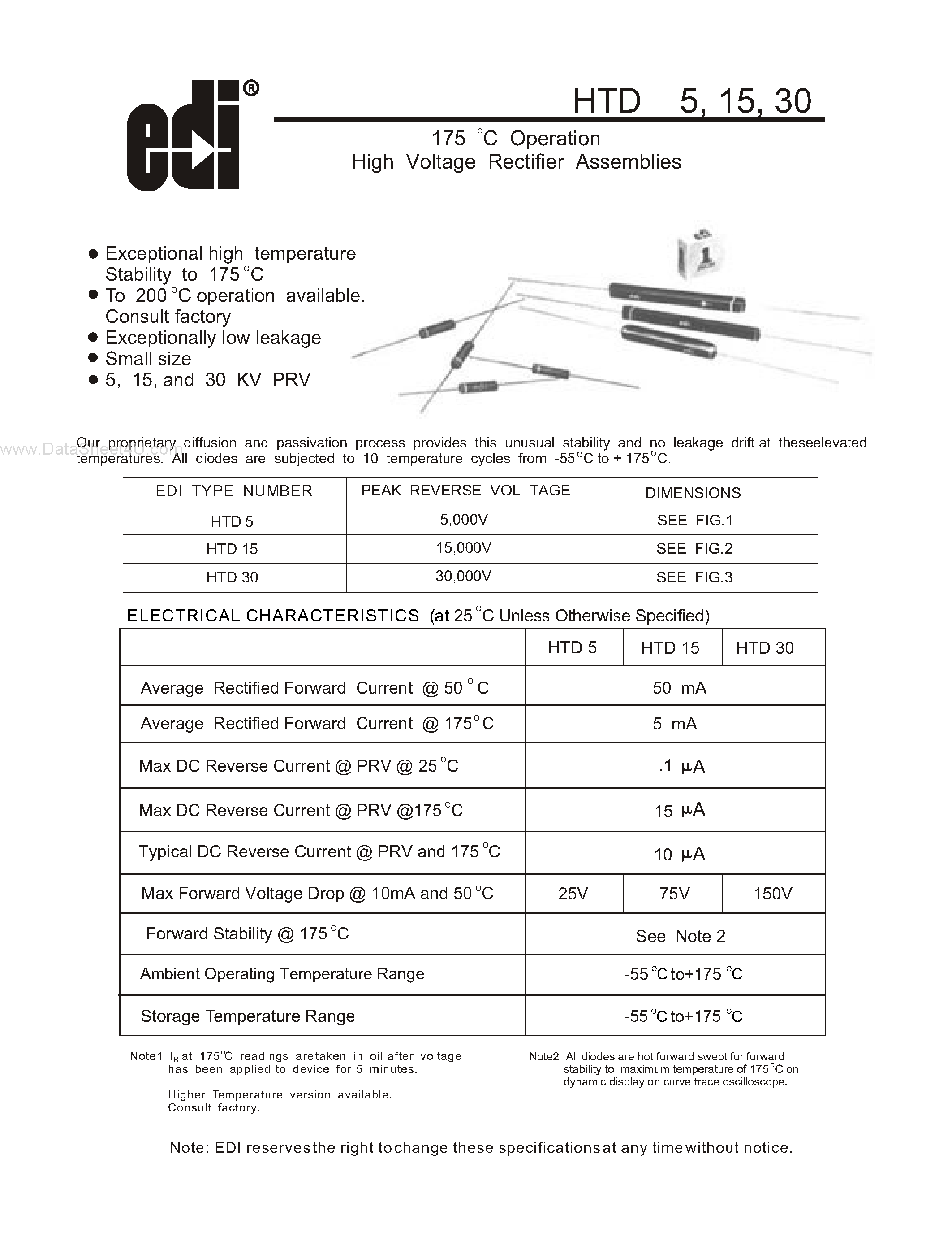 Datasheet HTD15 - (HTDxx) Operation High Voltage Rectifier Assemblies page 1