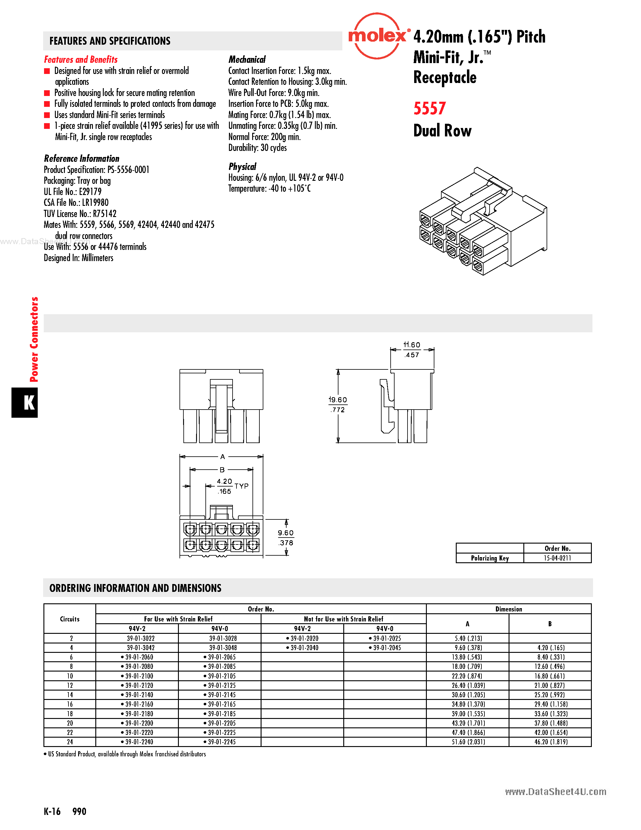 Даташит 39-01-2145 - Connector страница 1