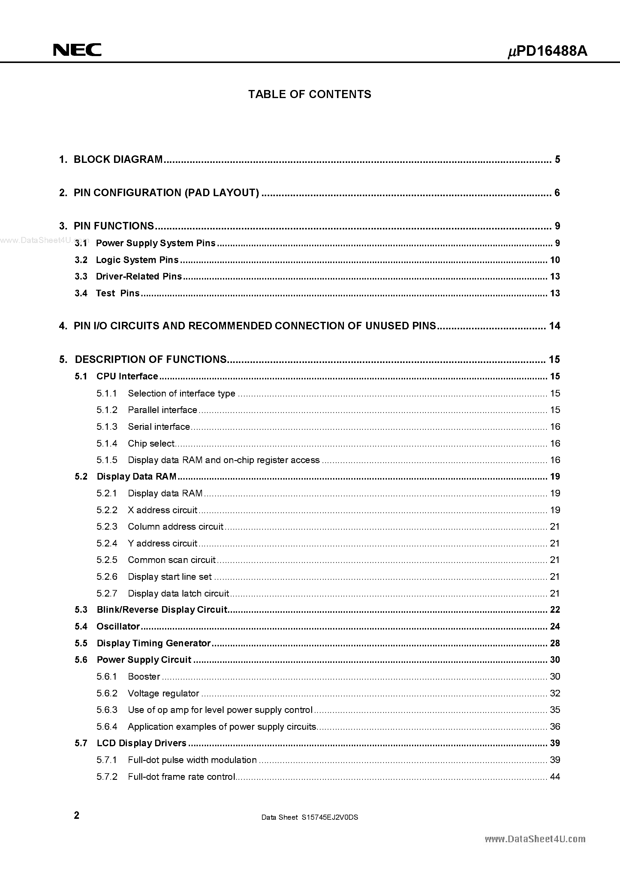 Datasheet UPD16488A - 1/92 DUTY LCD CONTROLLER/DRIVER page 2