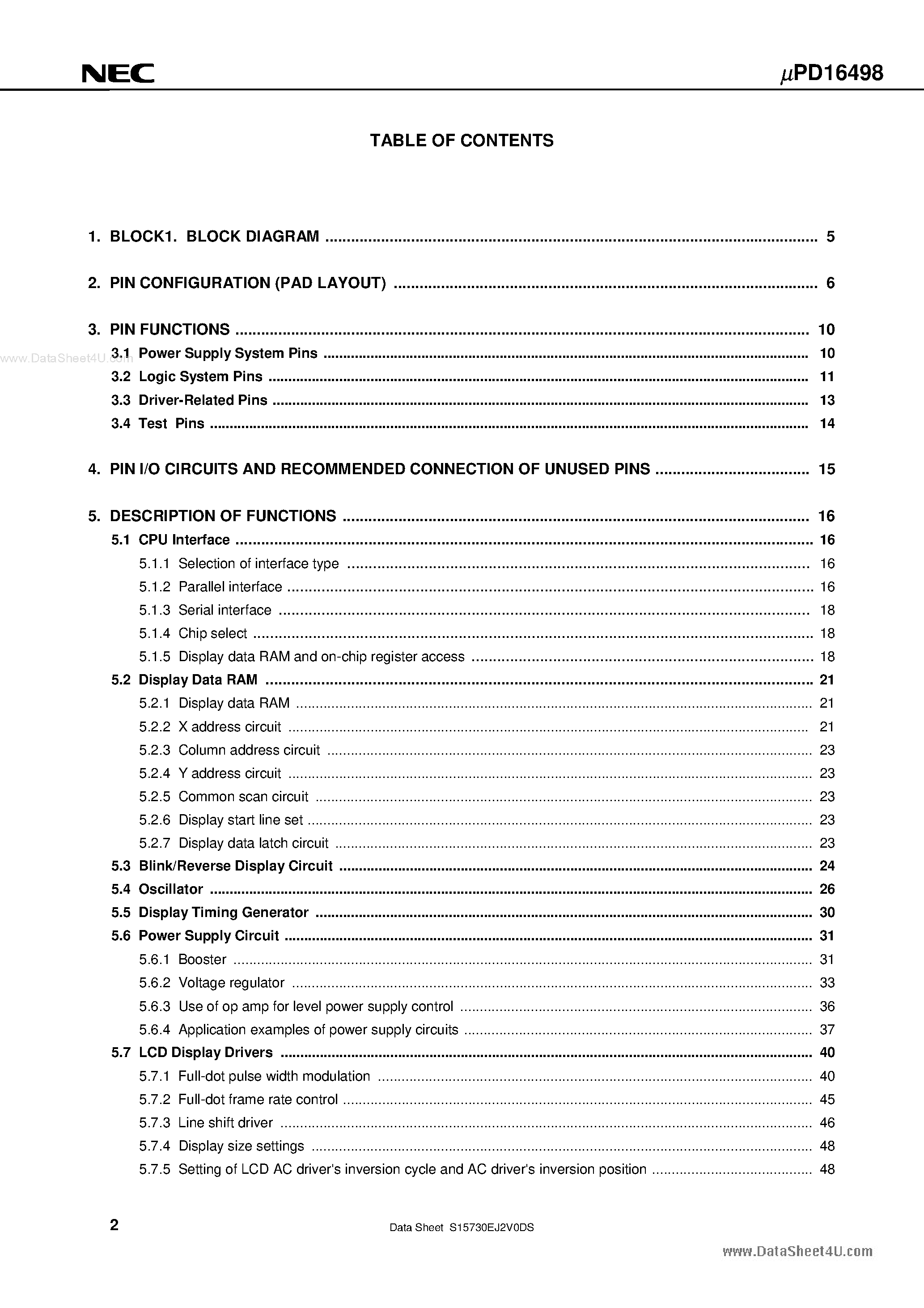 Datasheet UPD16498 - 1/128 DUTY LCD CONTROLLER/DRIVER page 2