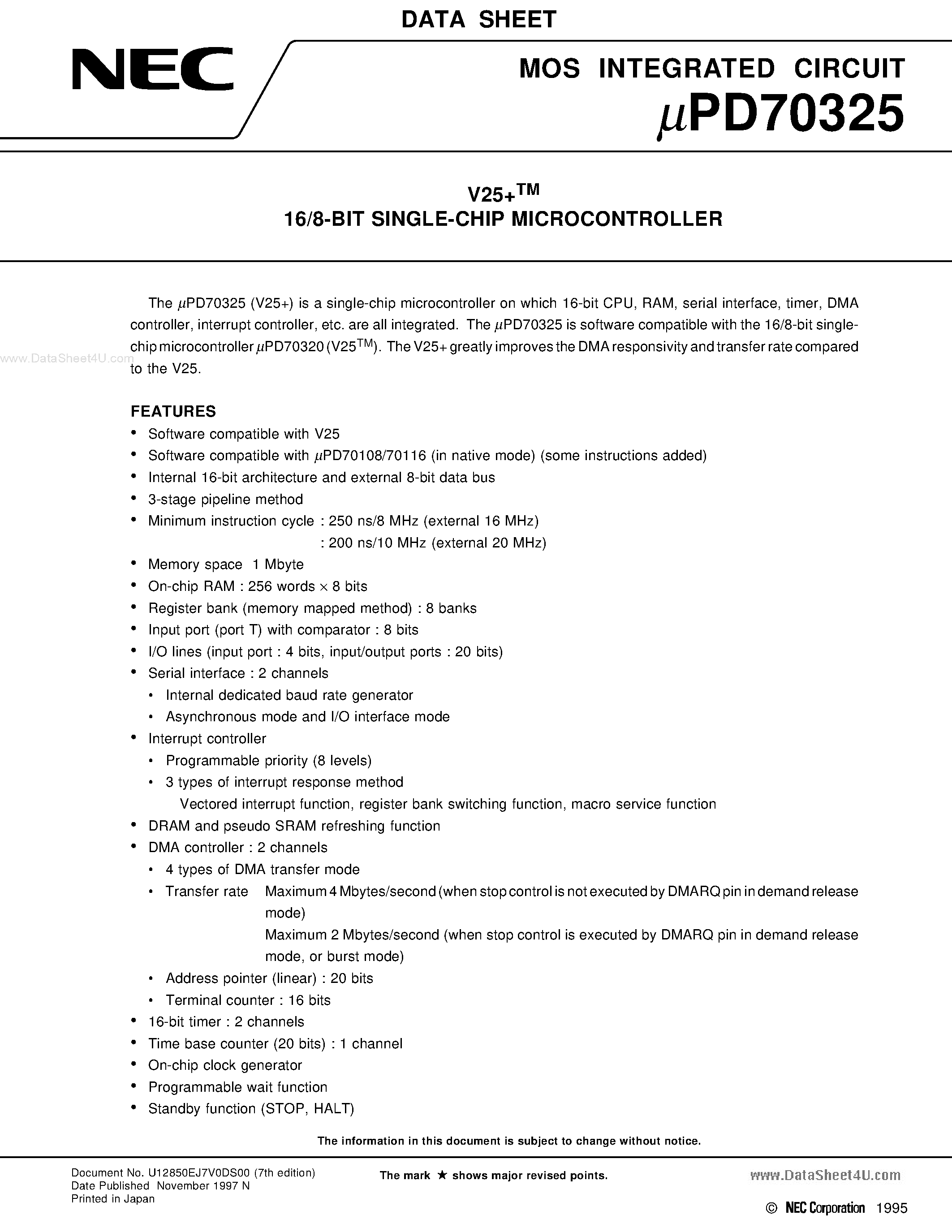 Datasheet D70325L-8 - Search -----> UPD70325L-8 page 1