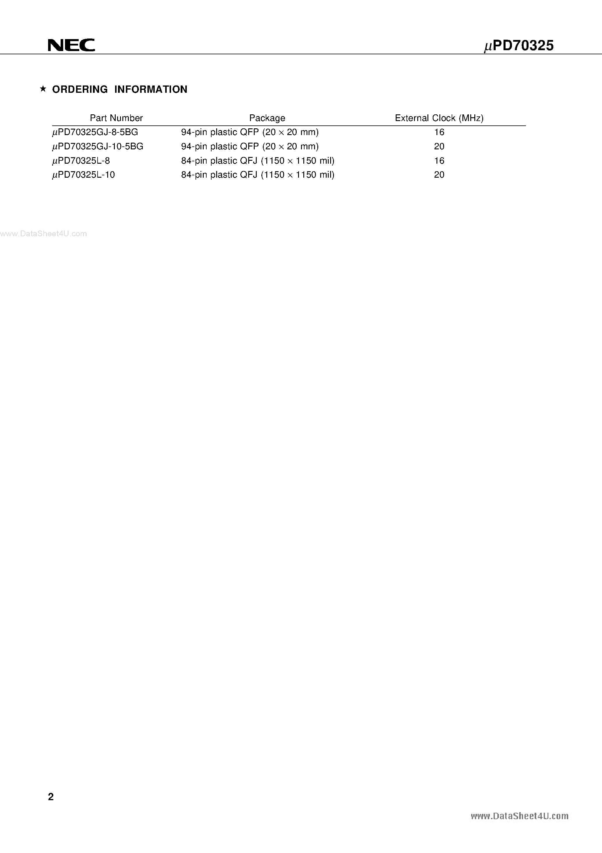 Datasheet D70325L-8 - Search -----> UPD70325L-8 page 2