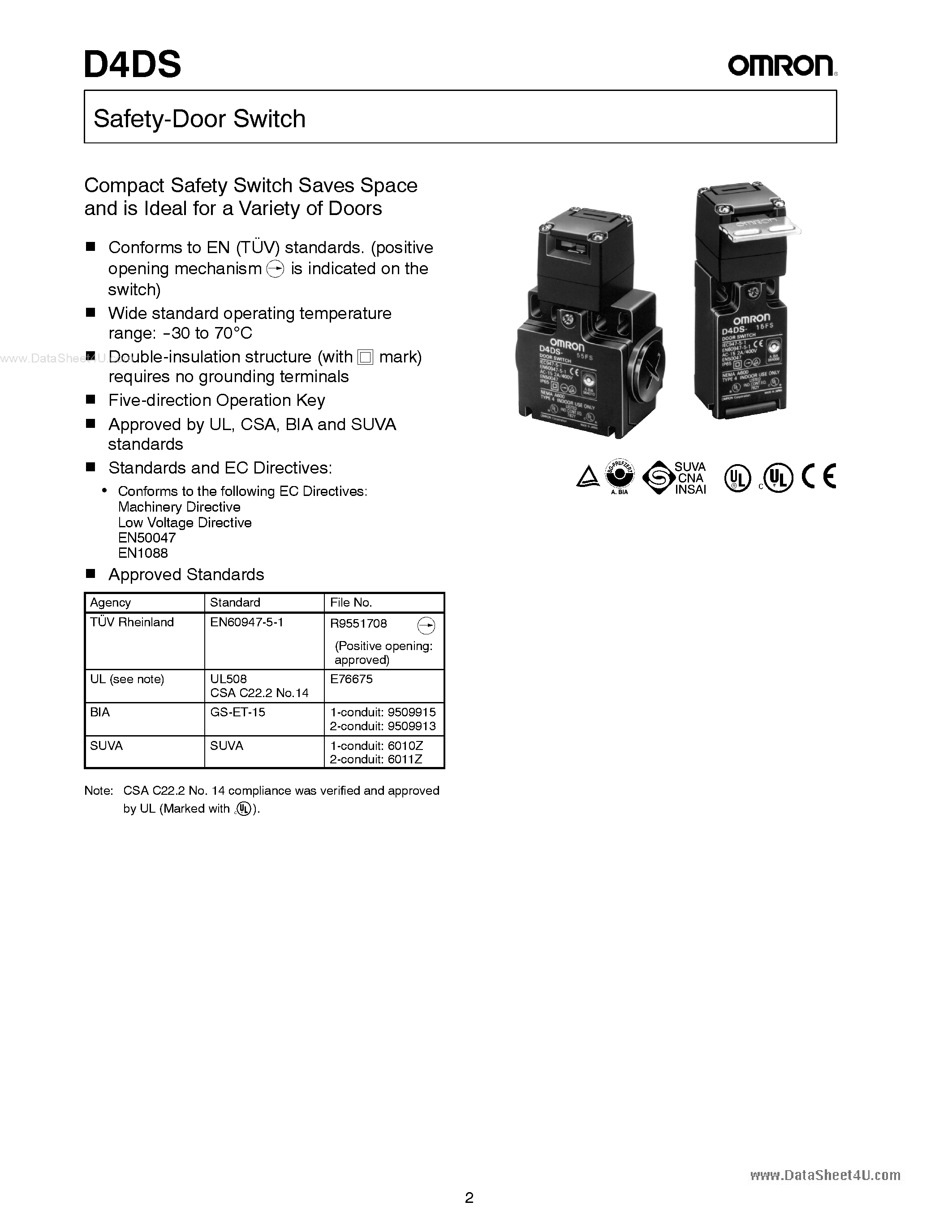 Даташит на микросхему D4DS страница 1 Даташит D4DS - Safety-Door Switch страница 1