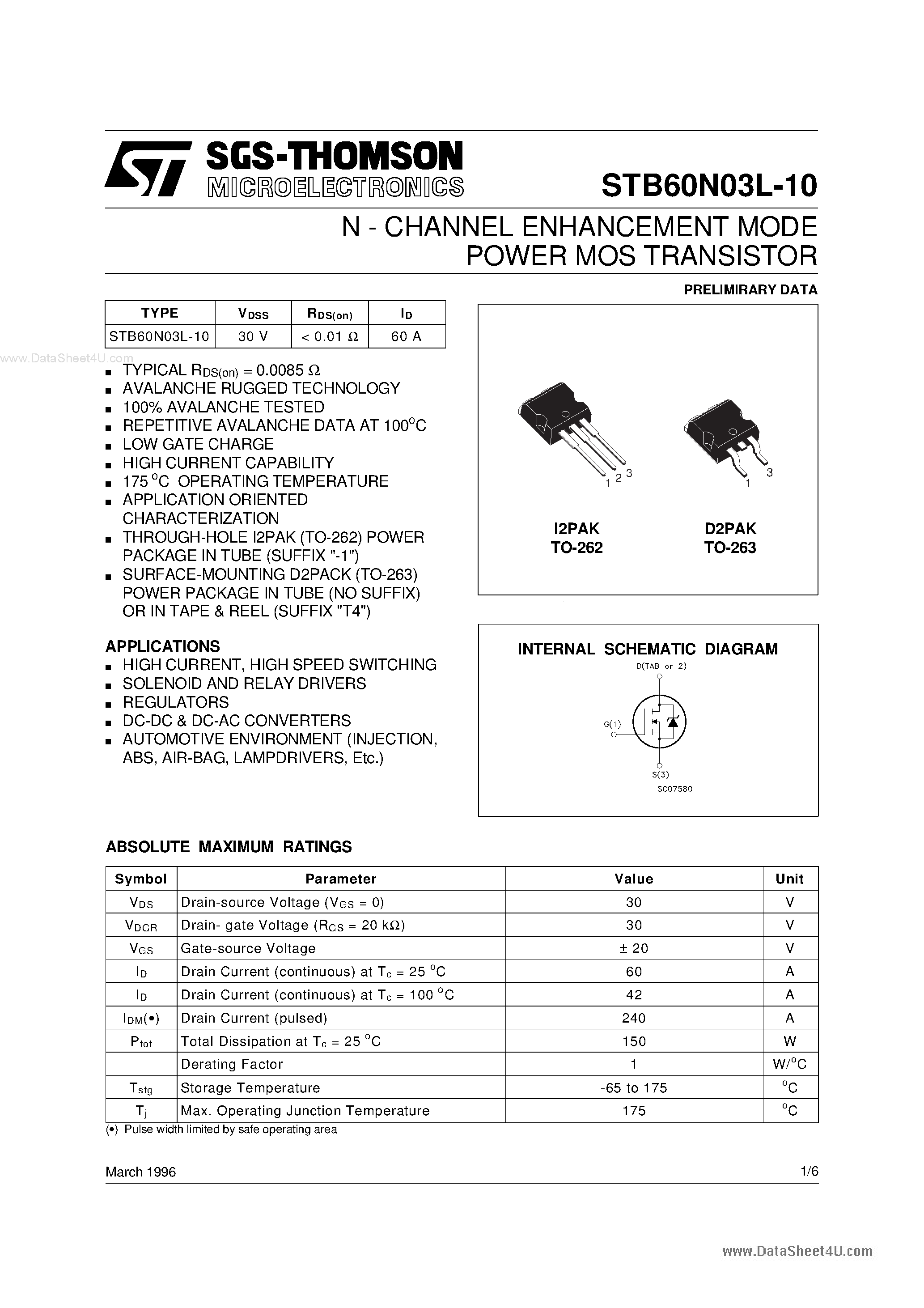 Datasheet 60N03L-10 page 1 Datasheet 60N03L-10 - Search -----> ST60N03L-10 page 1
