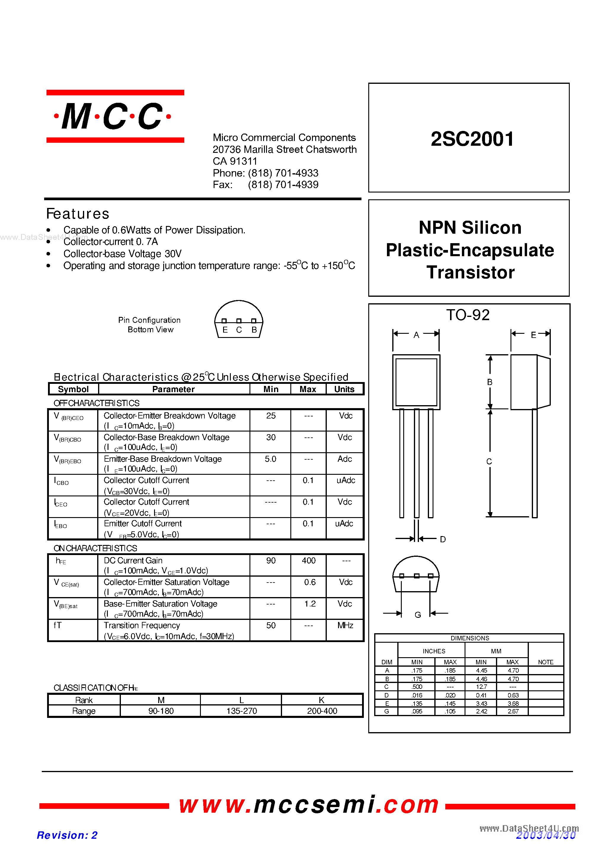 Datasheet C2001 page 1 Datasheet C2001 - Search -----> 2SC2001 page 1