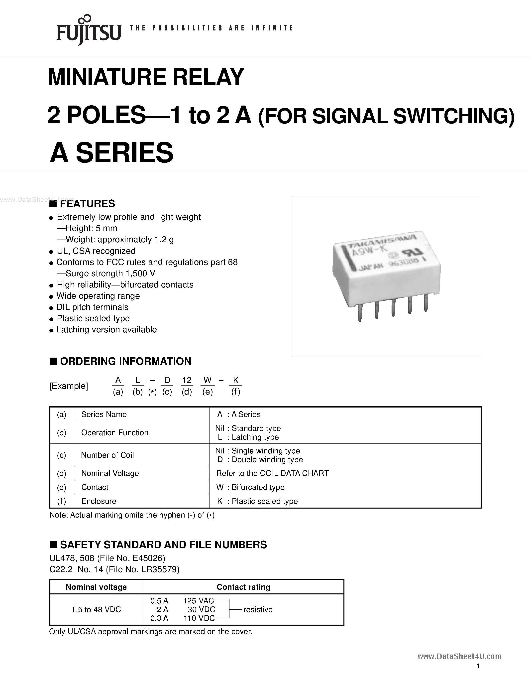 Даташит на микросхему A-5W-K страница 1 Даташит A-5W-K - Solid State relays страница 1