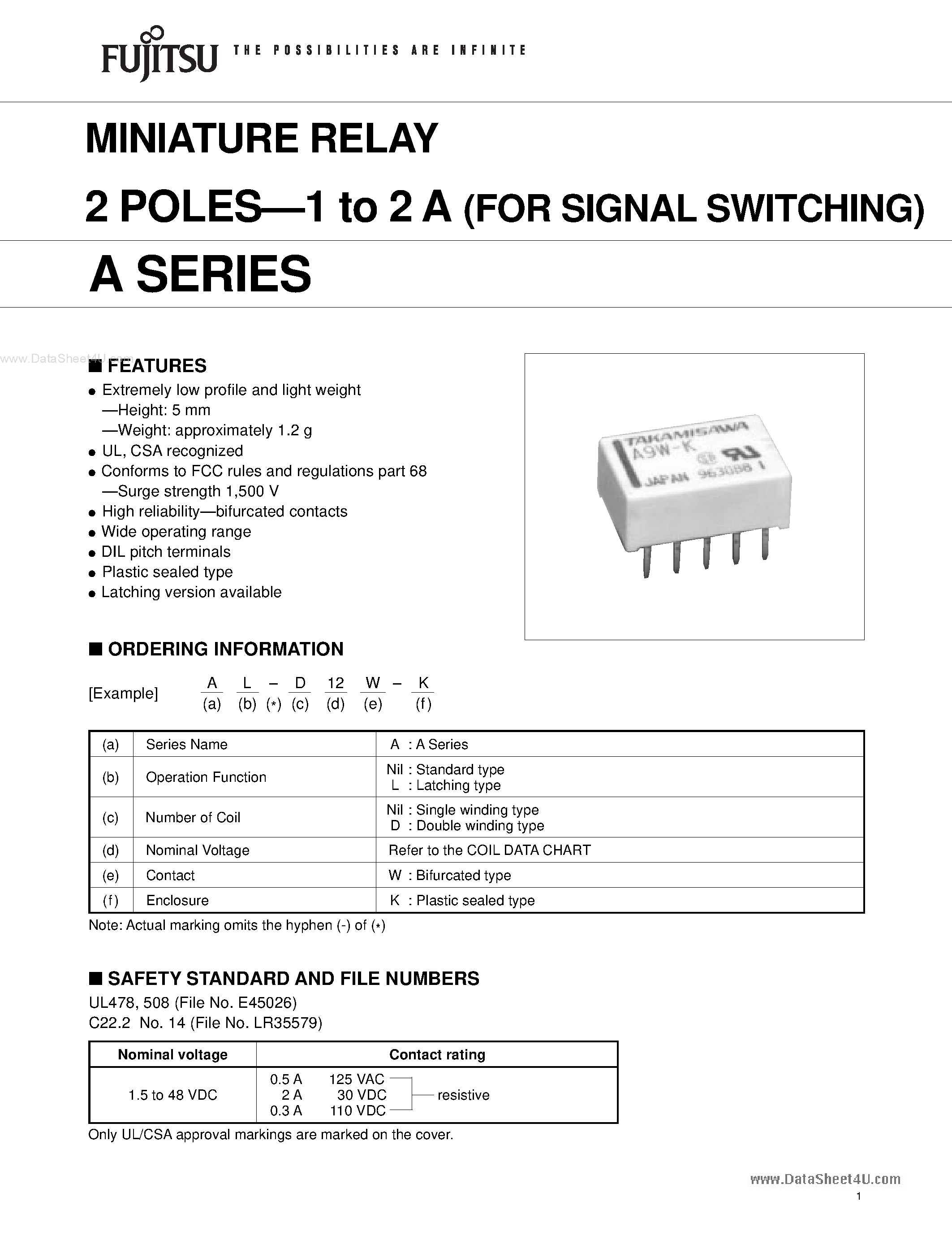 Datasheet A-5W-K - Solid State relays page 1