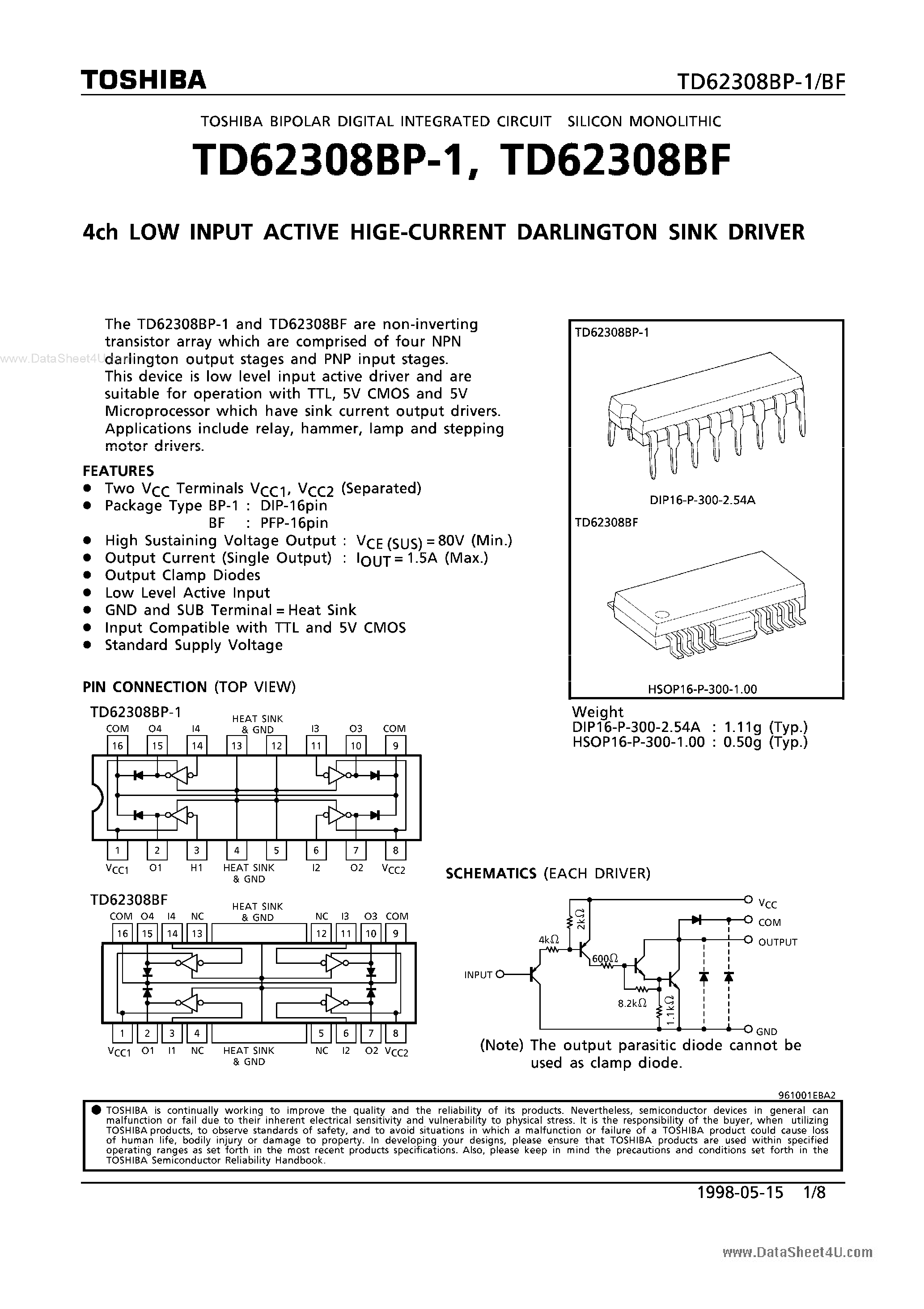 Datasheet 62308BP-1 - Search -----> TD62308BP-1 page 1