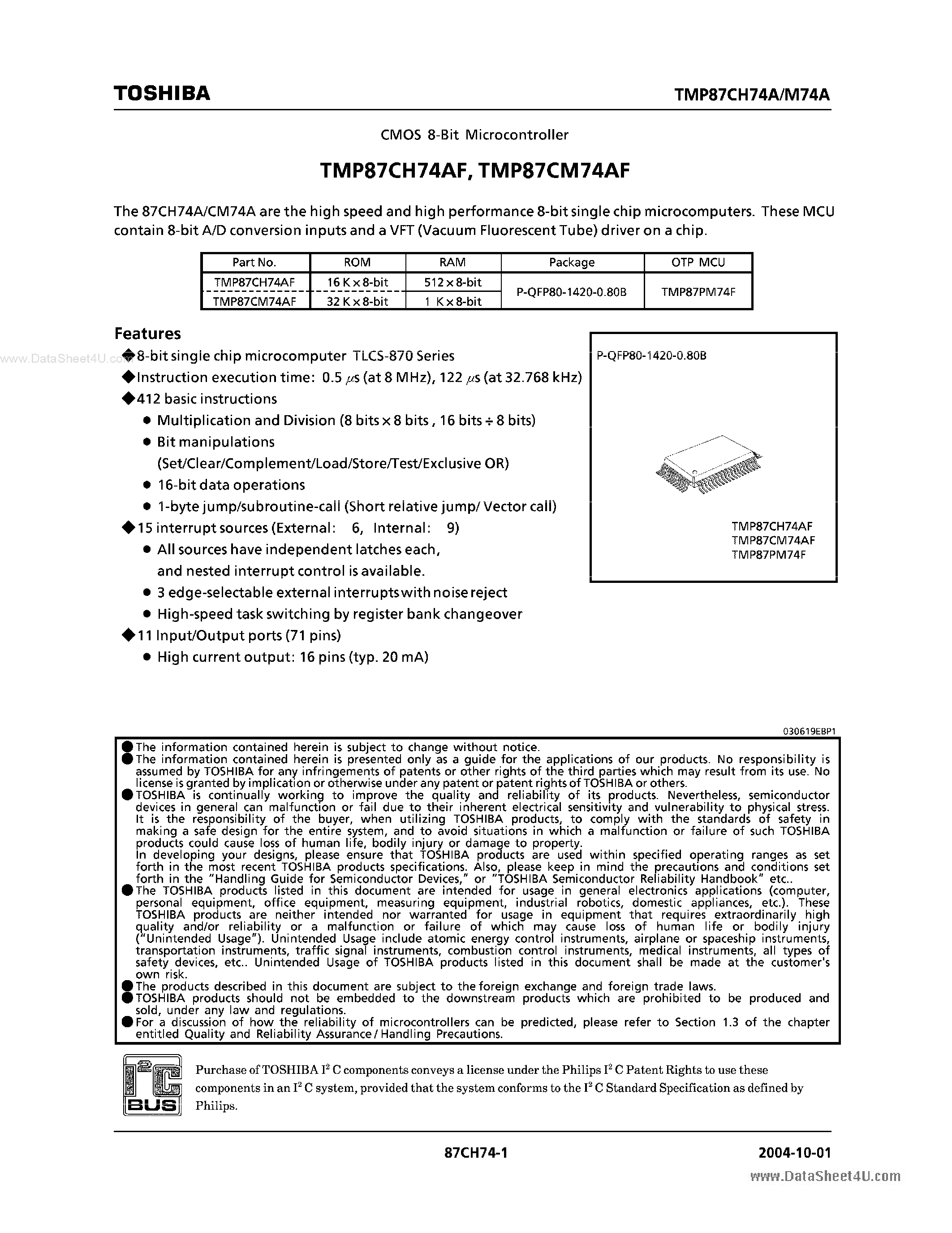 Datasheet 87CM74AF - Search -----> TMP87CM74AF page 1