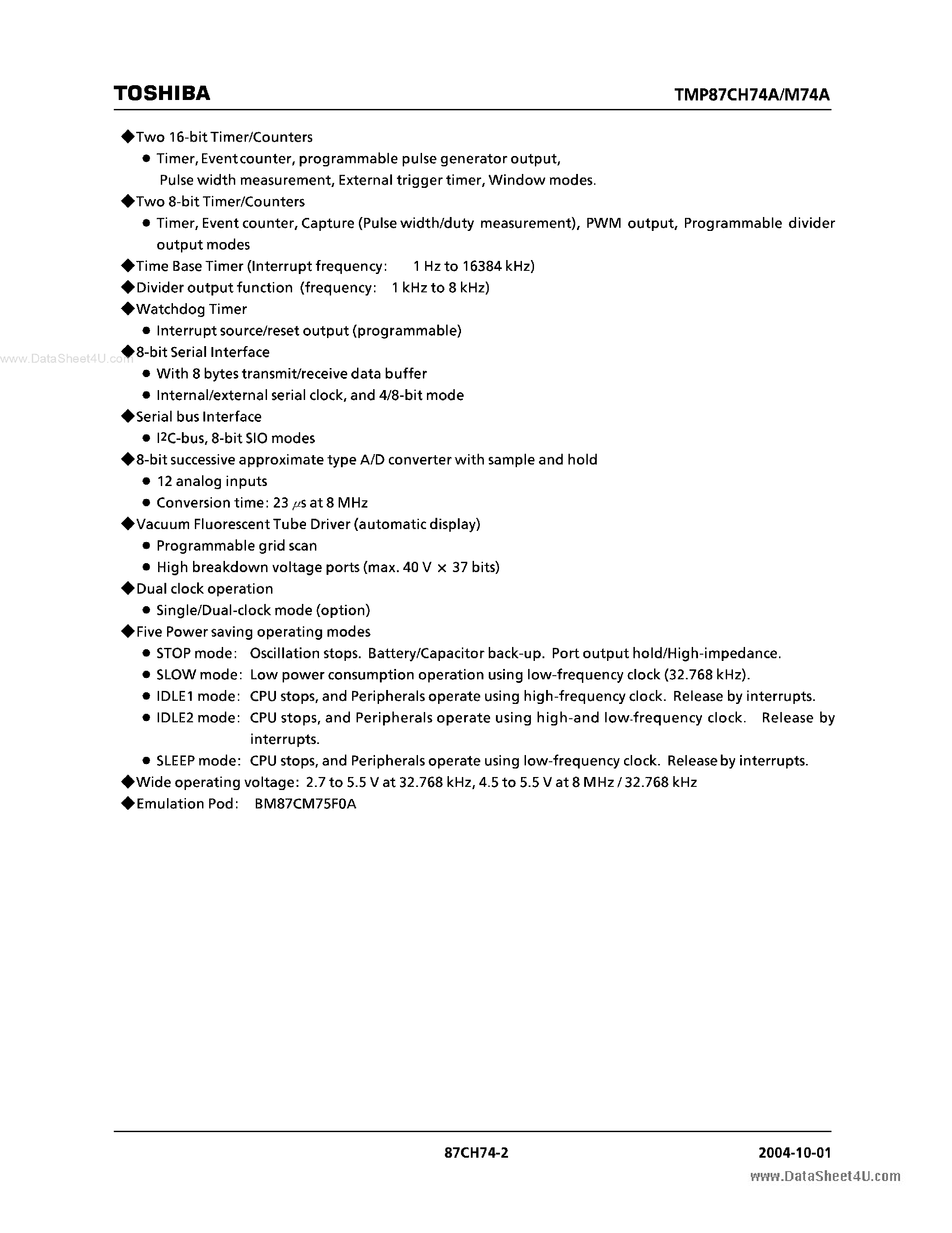 Datasheet 87CM74AF page 2 Datasheet 87CM74AF - Search -----> TMP87CM74AF page 2
