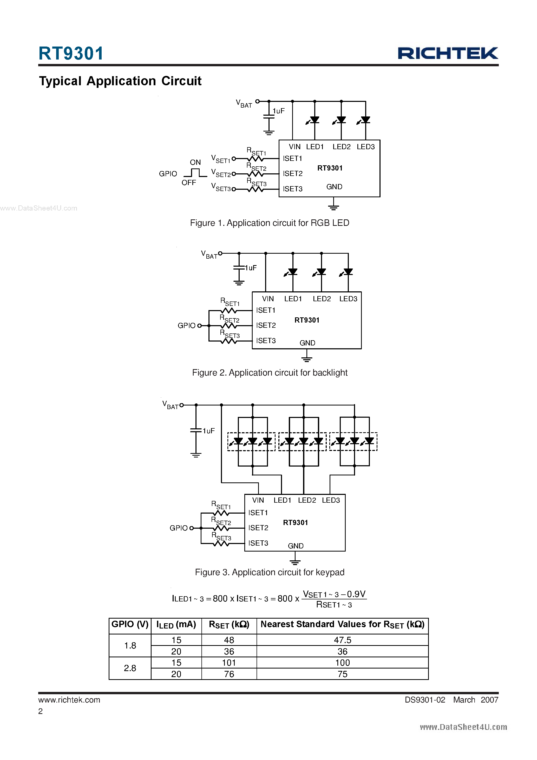 Datasheet RT9301 page 2 Datasheet RT9301 - 3-Channel Low Dropout RGB LED Driver page 2