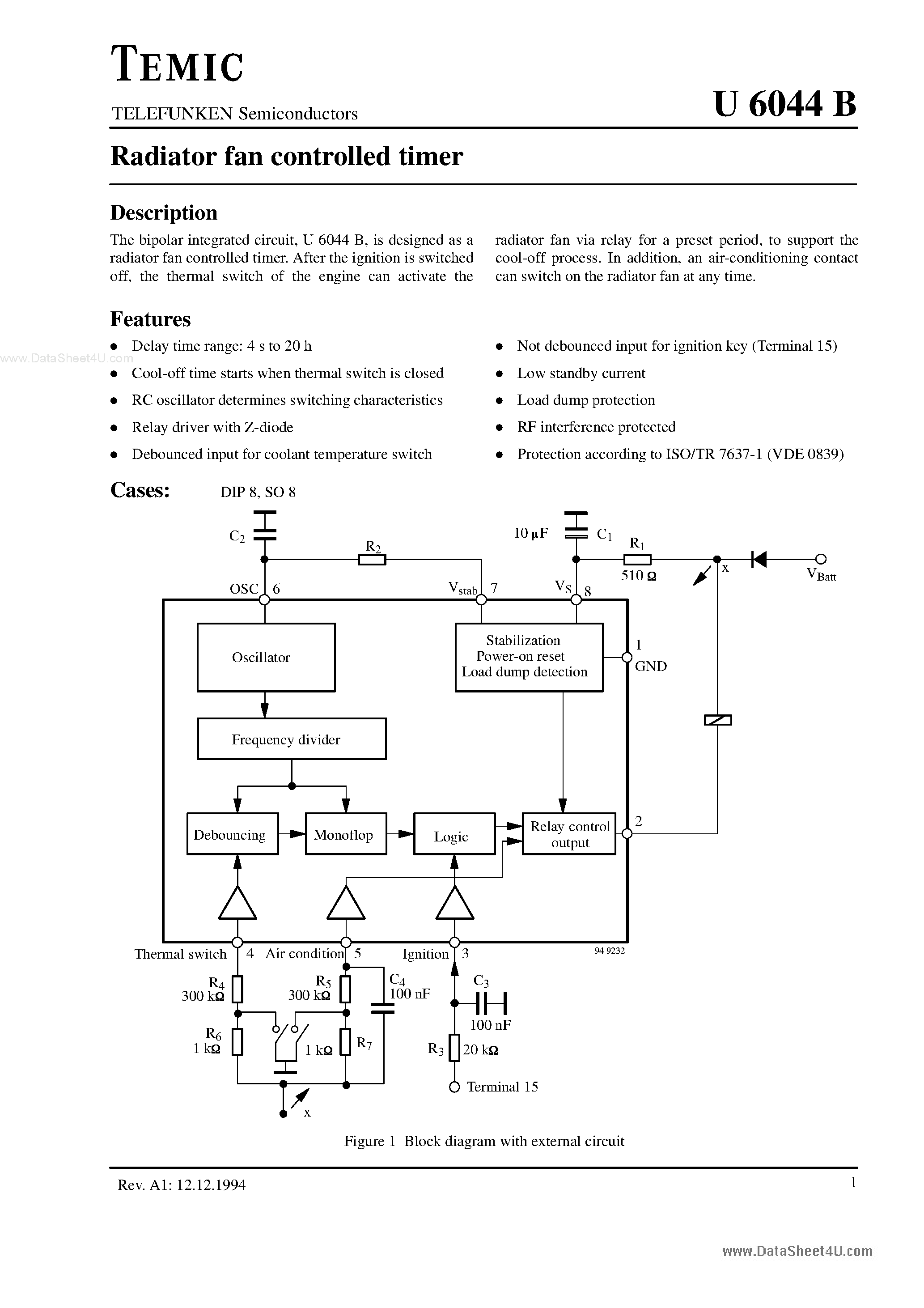 Datasheet U6044B - Radiator fan controlled timer page 1