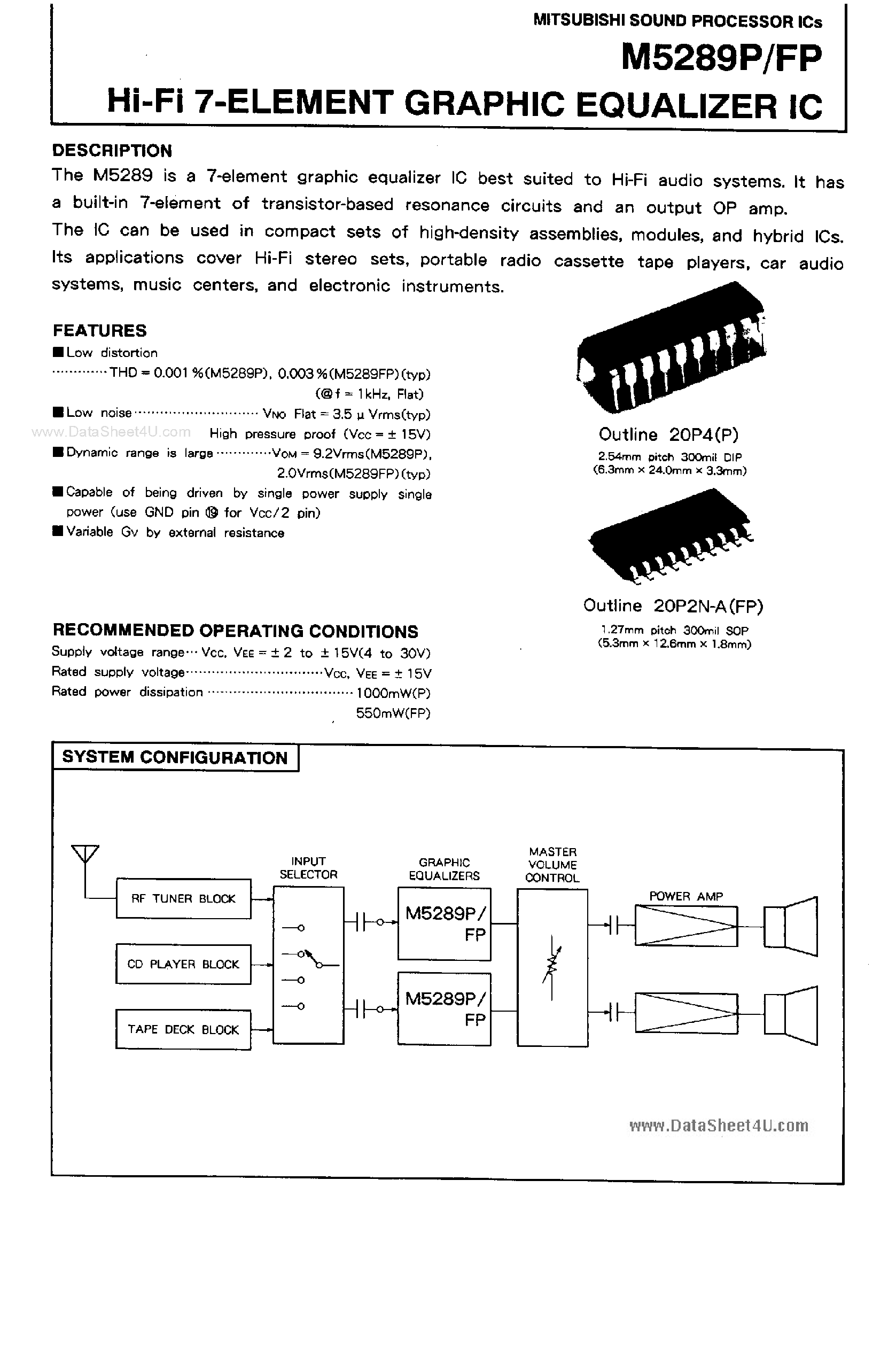Даташит на микросхему M5289FP страница 1 Даташит M5289FP - Hi-Fi 7-Element Graphic Equalizer IC страница 1