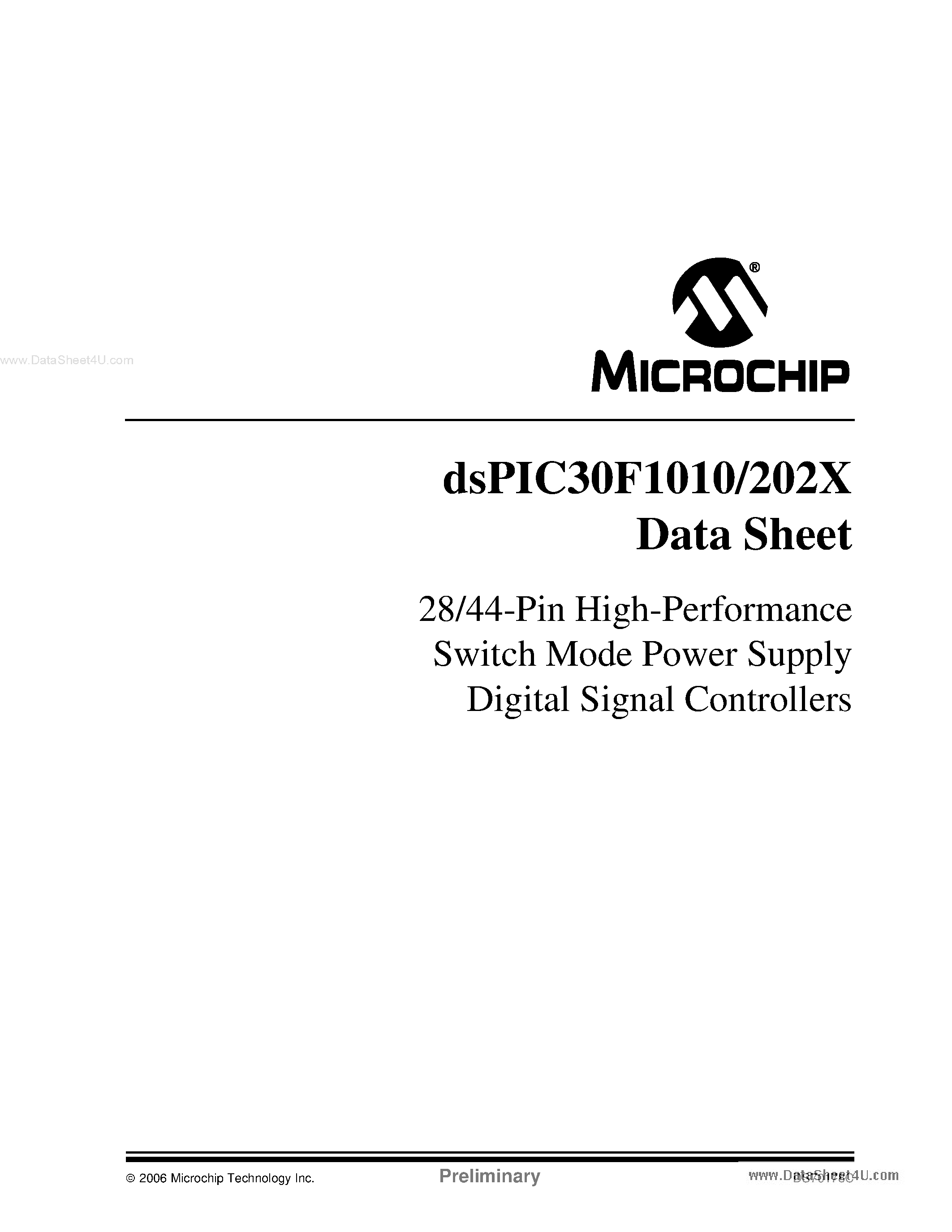Даташит на микросхему DSPIC30F202x страница 1 Даташит DSPIC30F202x - (DSPIC30F1010 / DSPIC30F202x) 28/44-Pin High-Performance Switch Mode Power Supply Digital Signal Controllers страница 1
