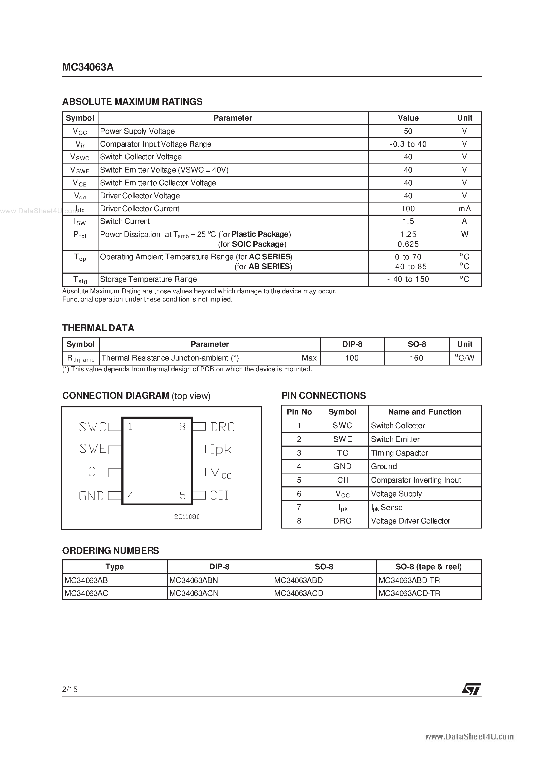 Datasheet MC34063A - DC-DC CONVERTER CONTROL CIRCUITS page 2