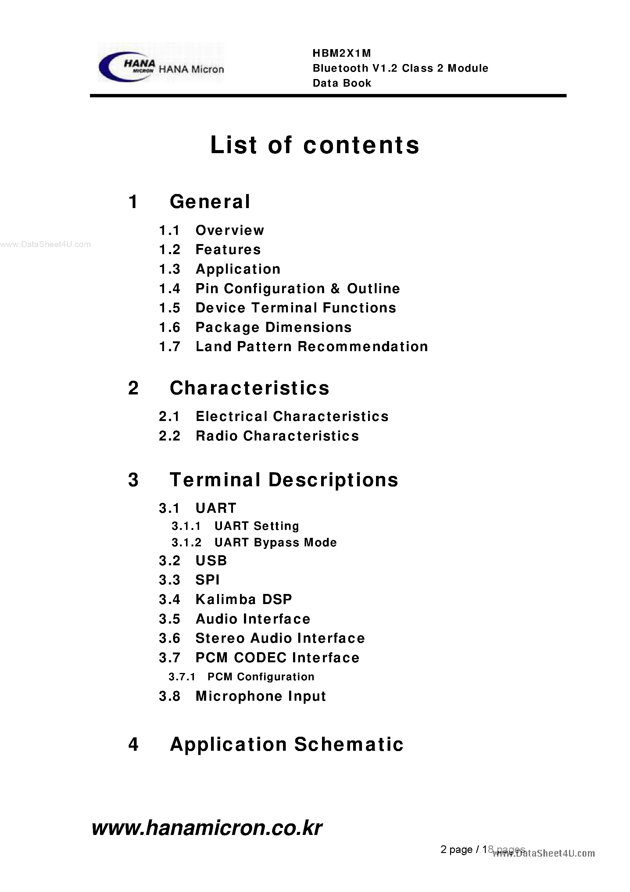 Datasheet HBM2X1M - Bluetooth V1.2 Class 2 Module page 2
