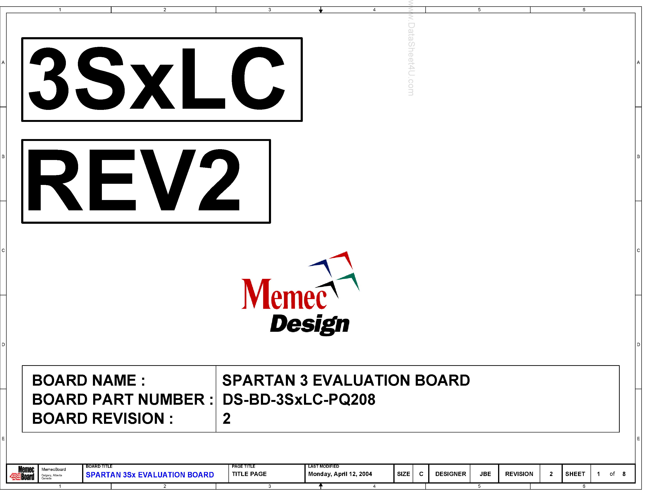 Datasheet DS-BD-3SXLC-PQ208 page 1 Datasheet DS-BD-3SXLC-PQ208 - Spartan 3 Evaluation Board page 1