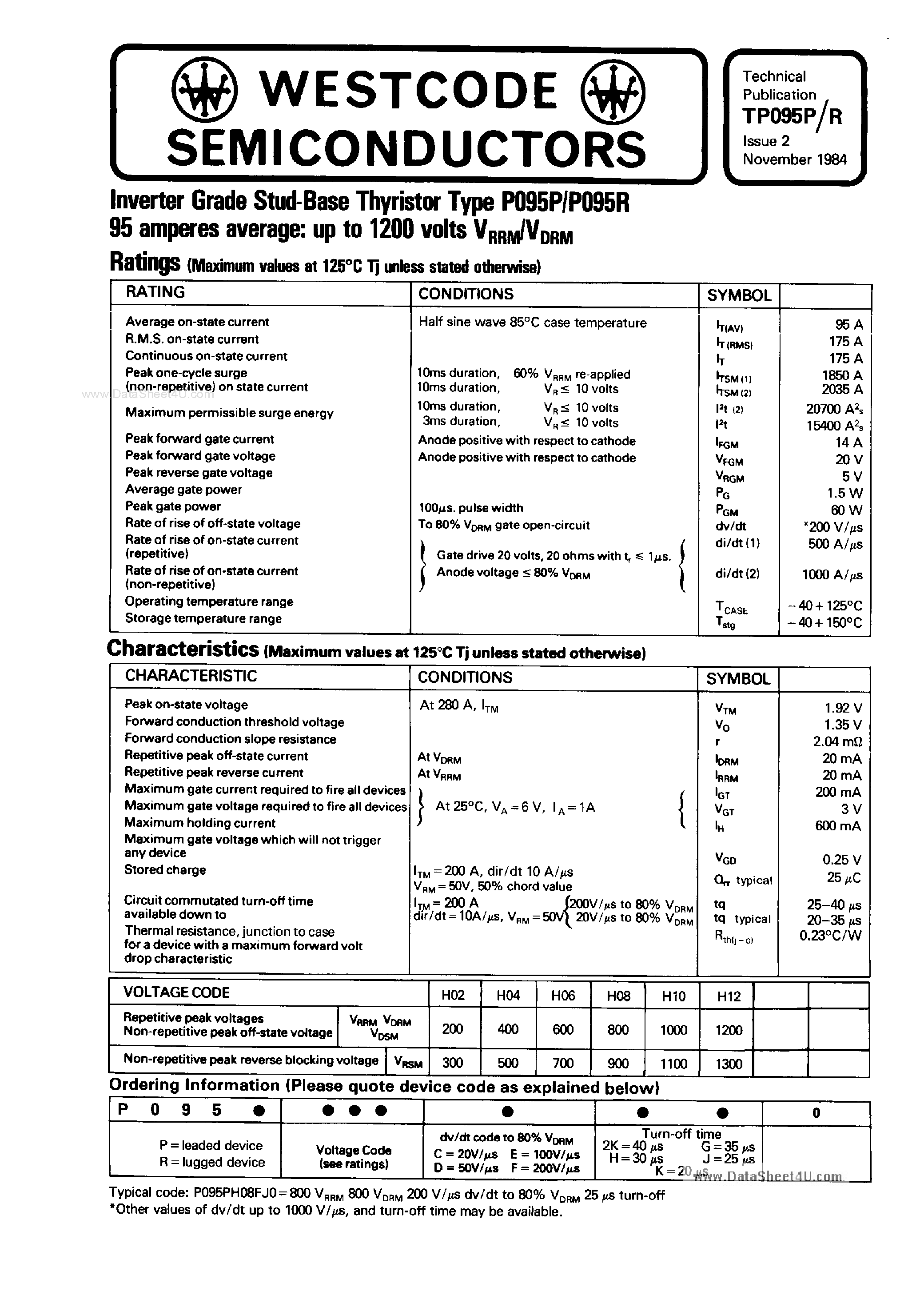 Даташит P095PH10F - Silicon Controlled Rectifier страница 1