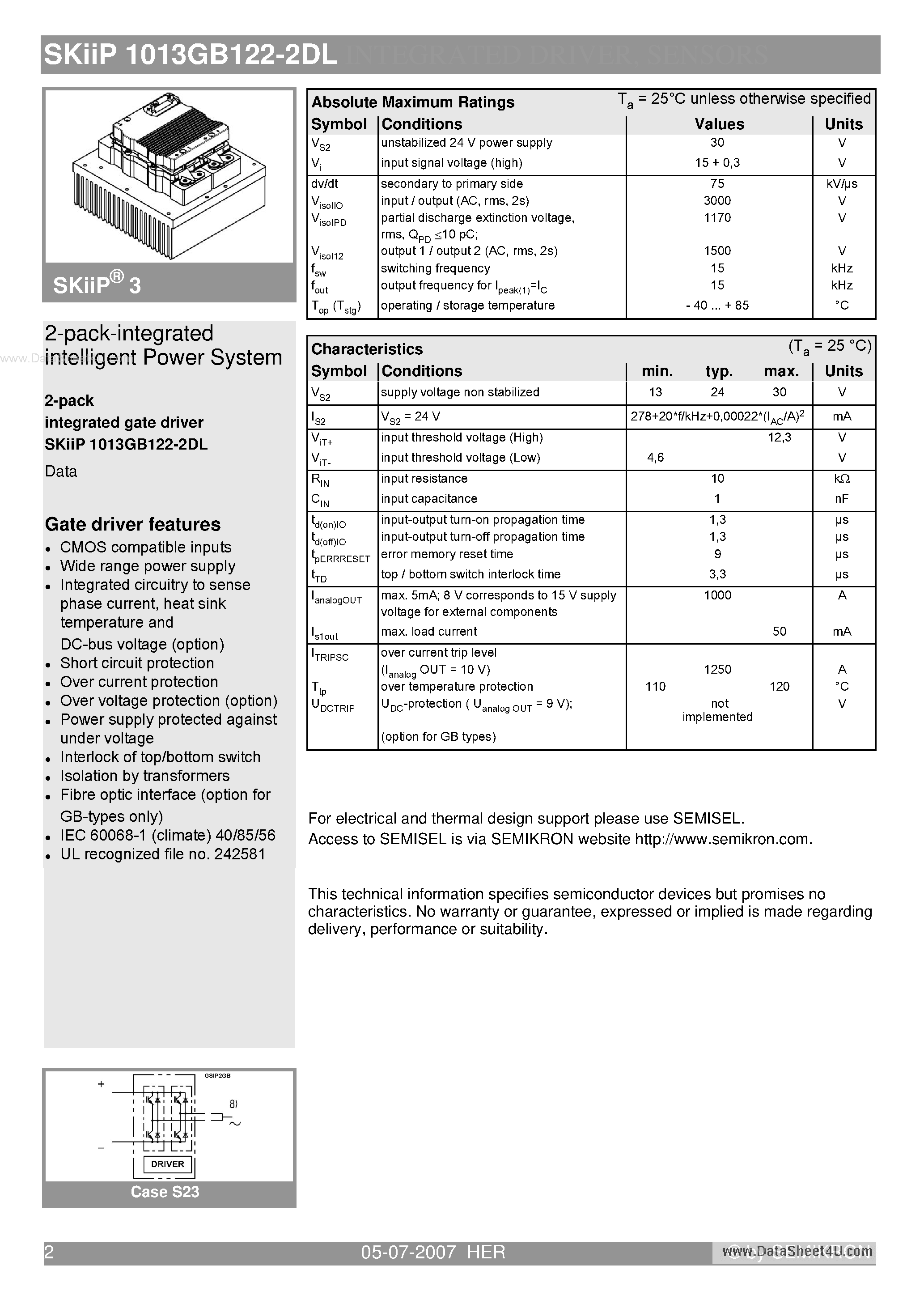 Datasheet SKIIP1013GB122-2DL - 2-pack-integrated intelligent Power System page 2